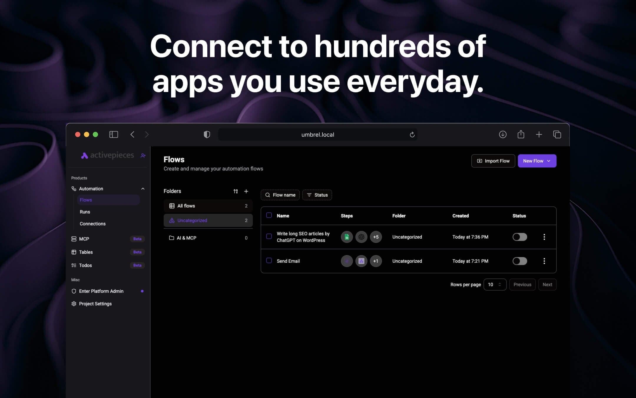 Screenshot 1 of Activepieces app on Umbrel App Store