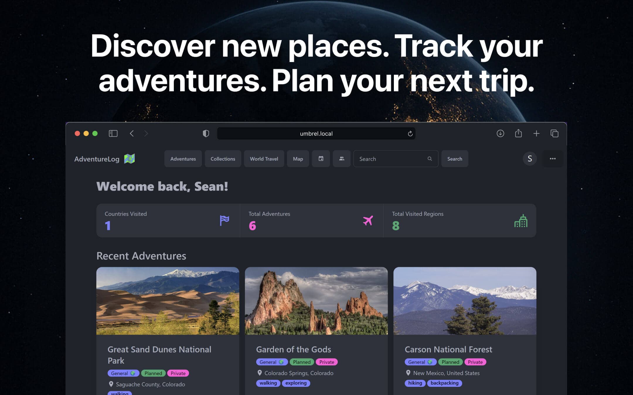 Screenshot 1 of AdventureLog app on Umbrel App Store