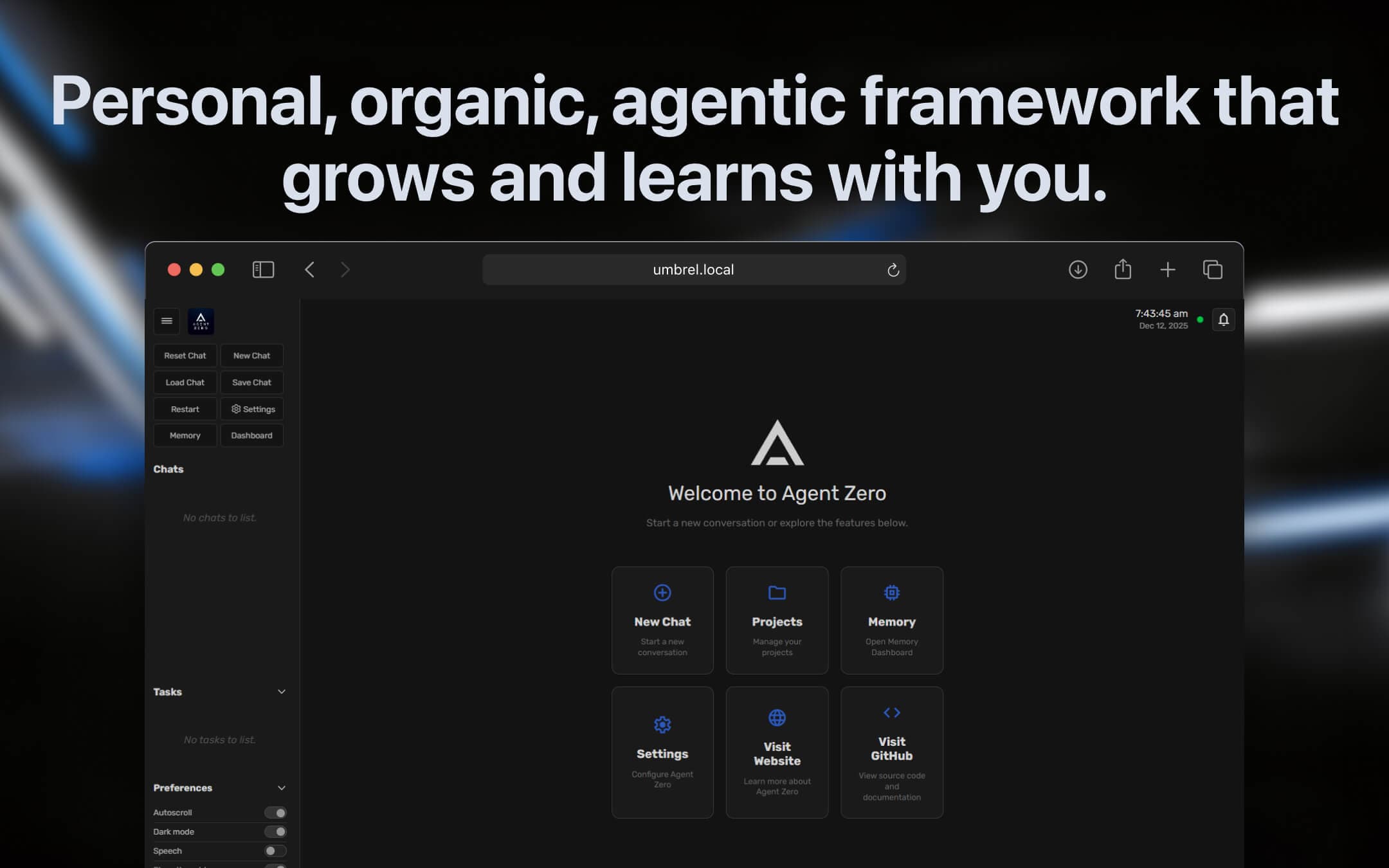 Screenshot 1 of Agent Zero app on Umbrel App Store
