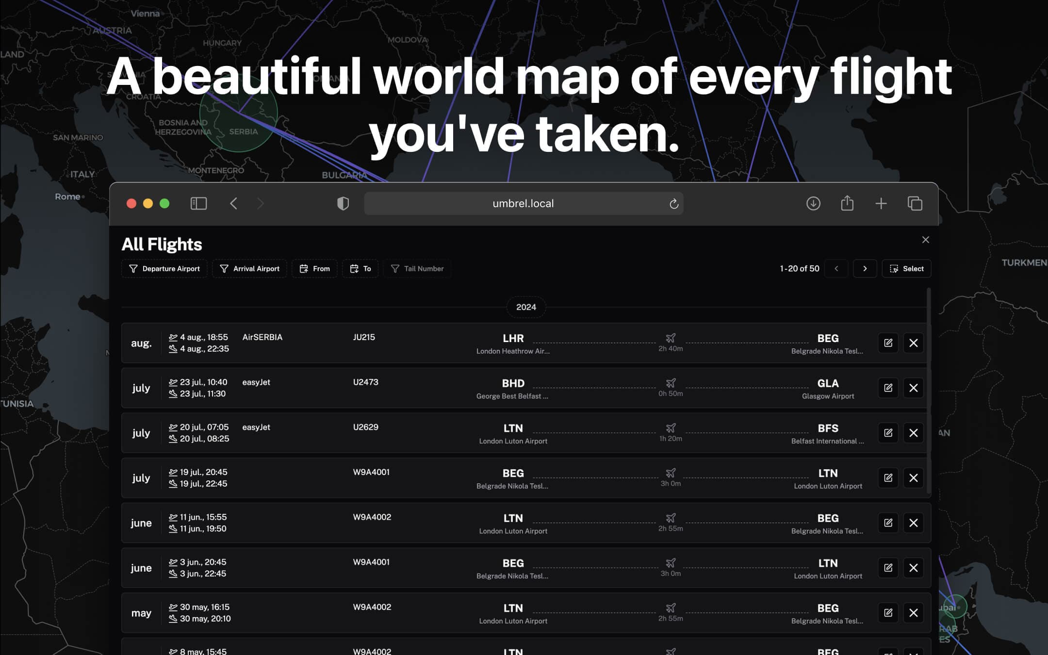 Screenshot 1 of AirTrail app on Umbrel App Store