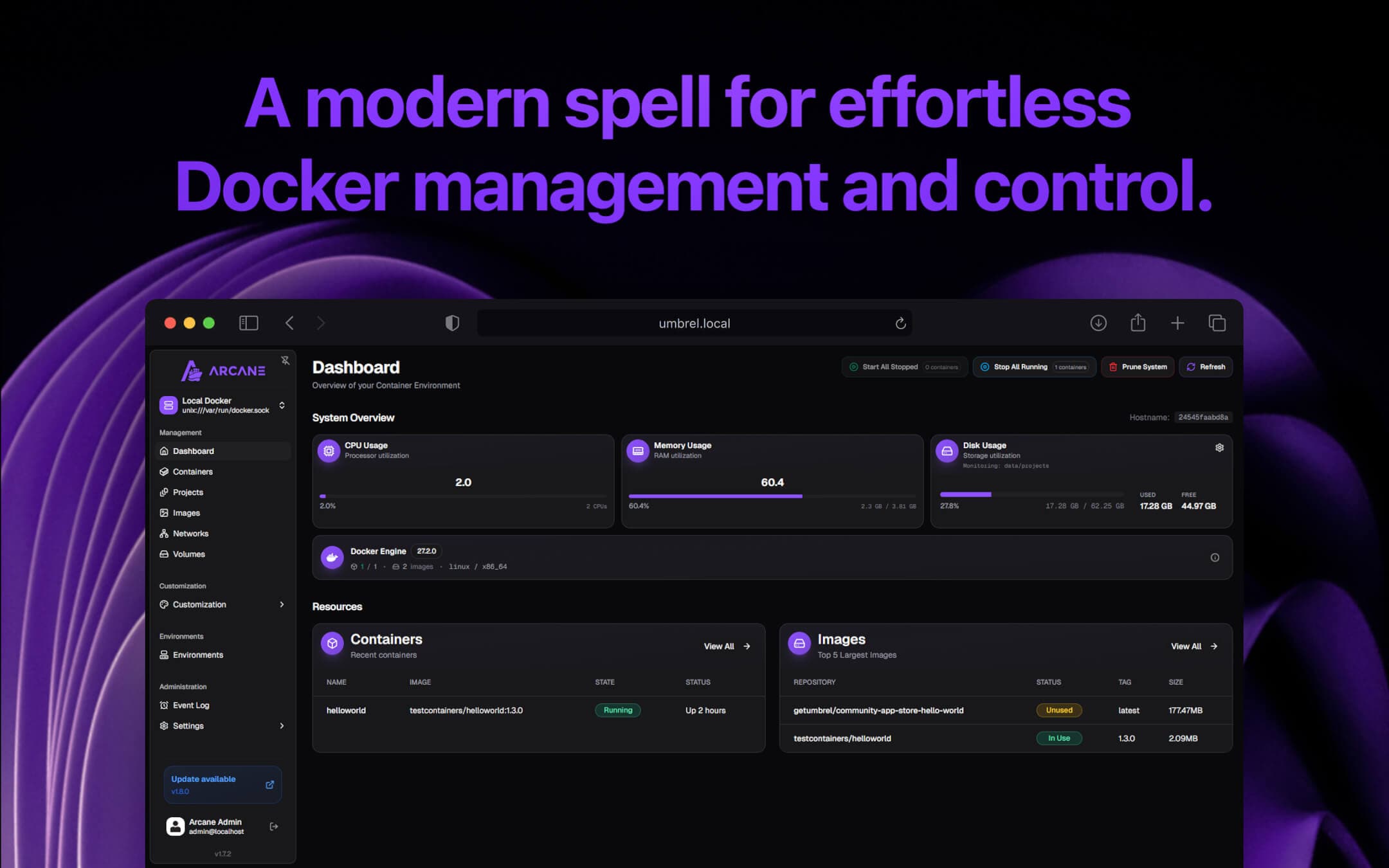 Screenshot 1 of Arcane app on Umbrel App Store