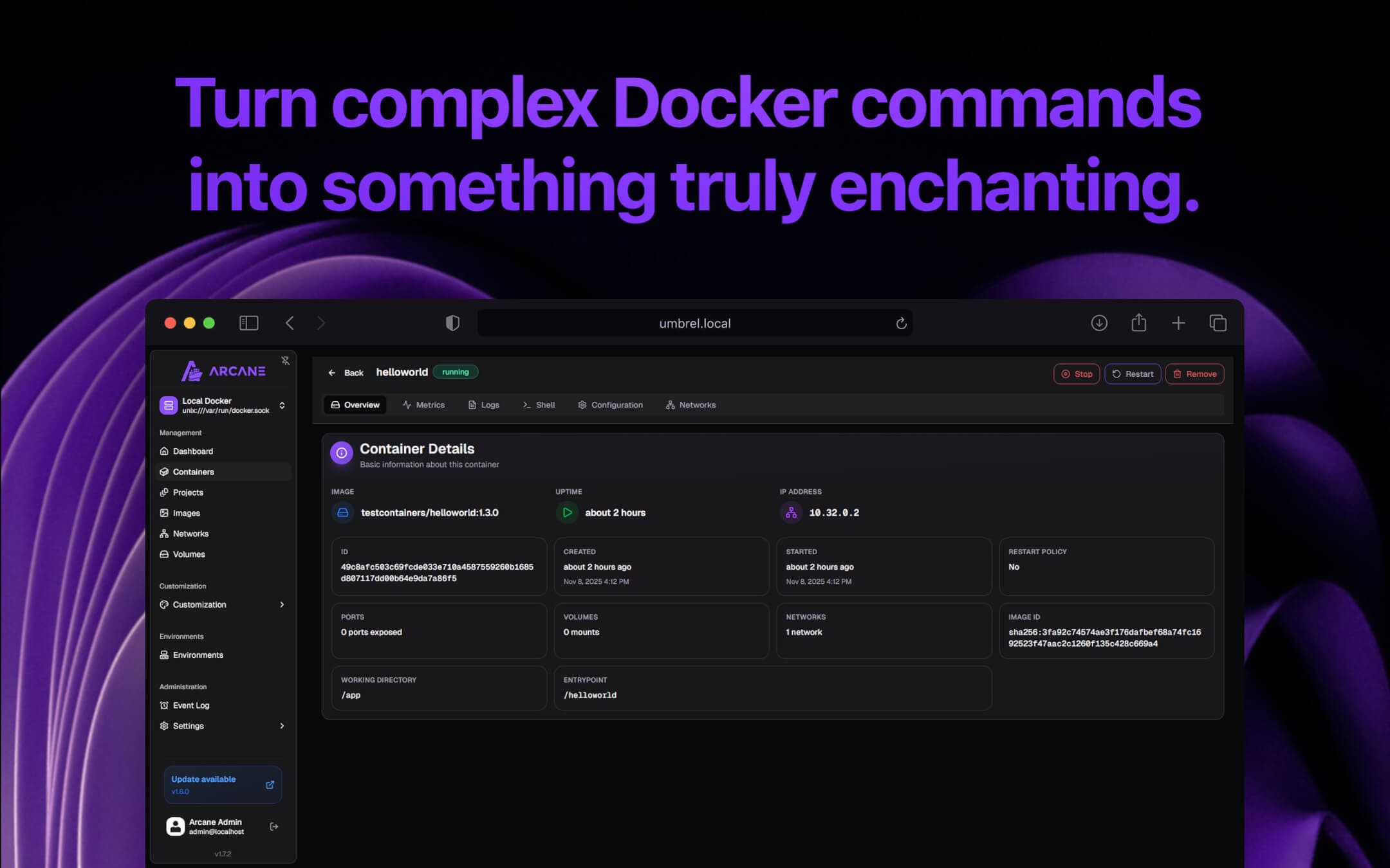 Screenshot 3 of Arcane app on Umbrel App Store