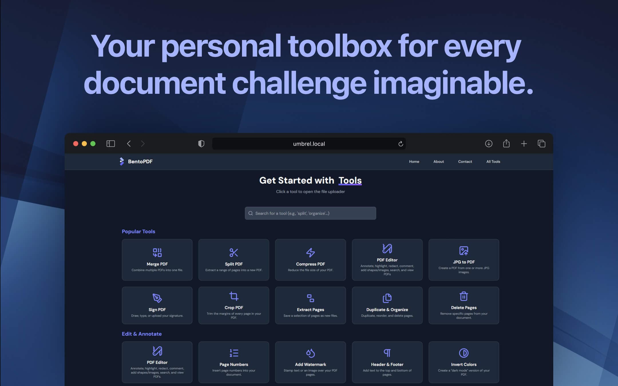 Screenshot 2 of BentoPDF app on Umbrel App Store