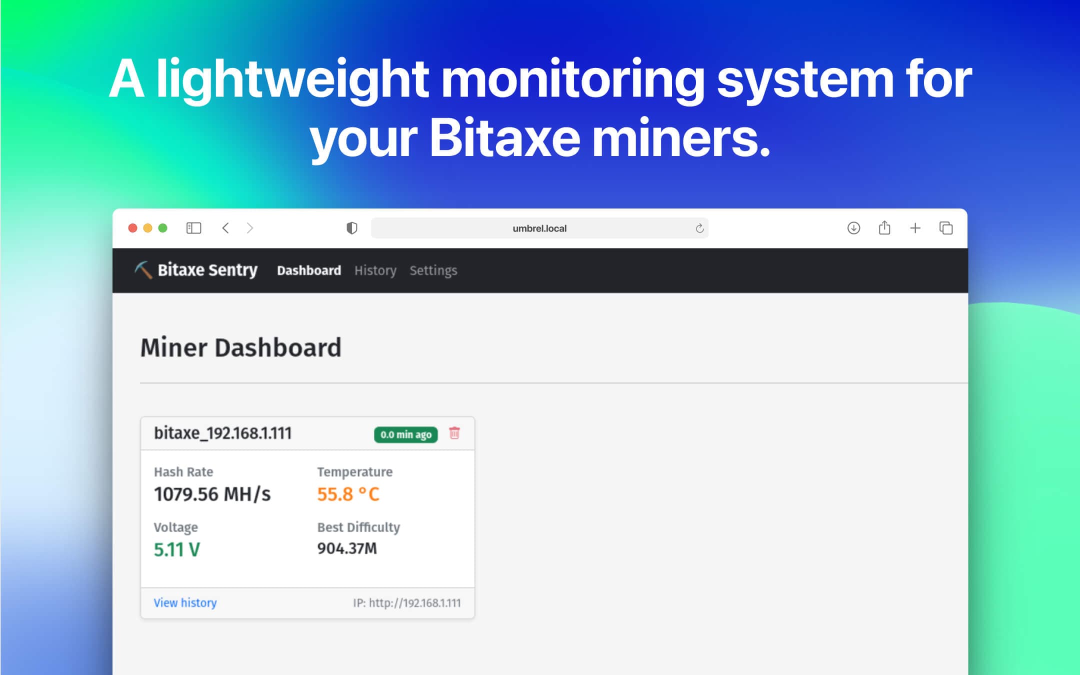 Screenshot 1 of Bitaxe Sentry app on Umbrel App Store