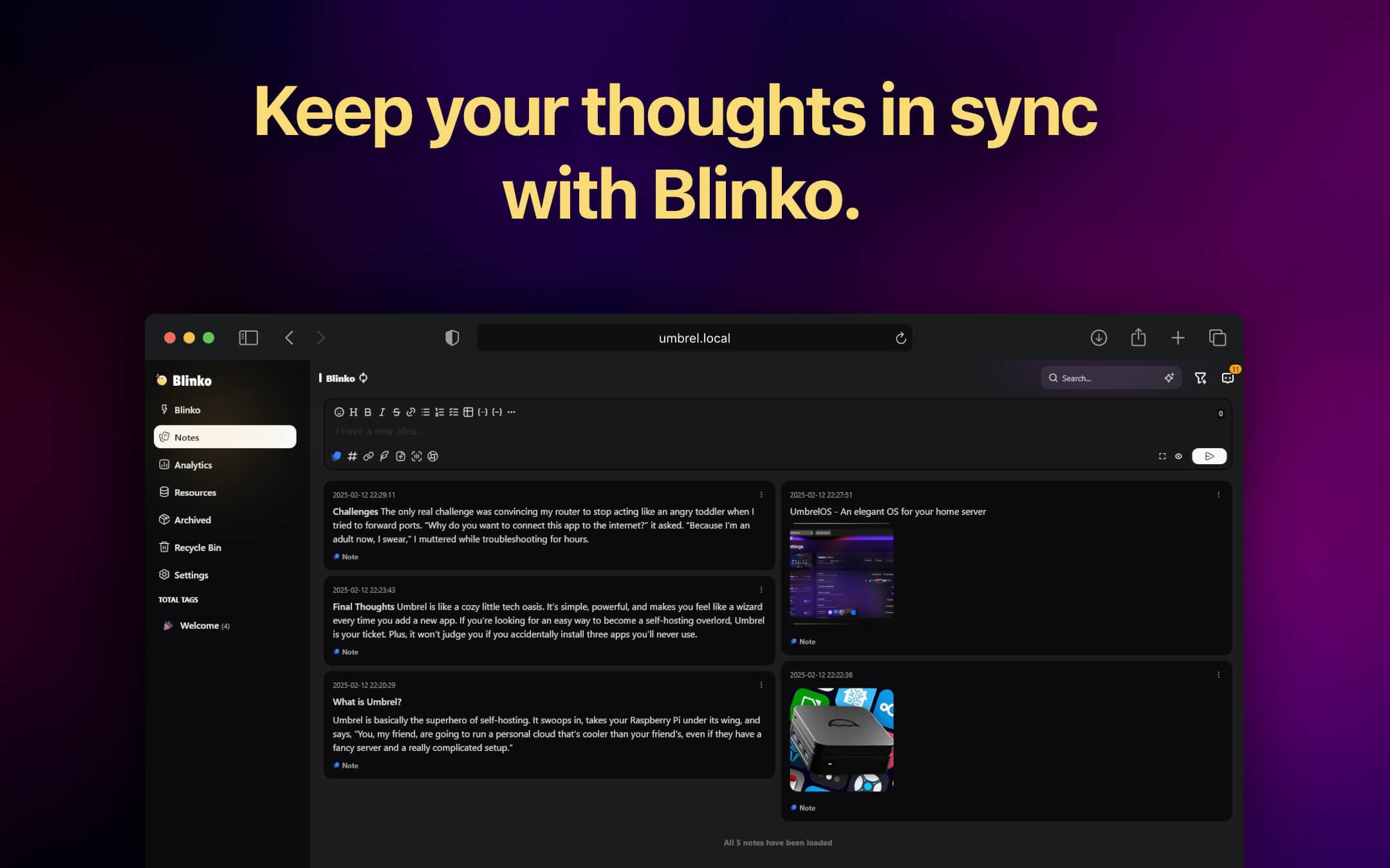 Screenshot 2 of Blinko app on Umbrel App Store