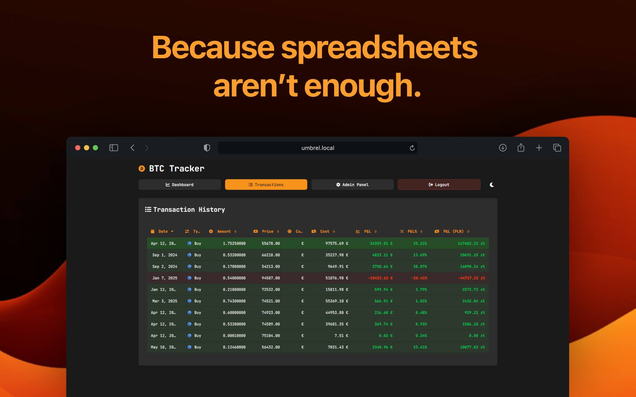 Screenshot 3 of BTC Tracker app on Umbrel App Store