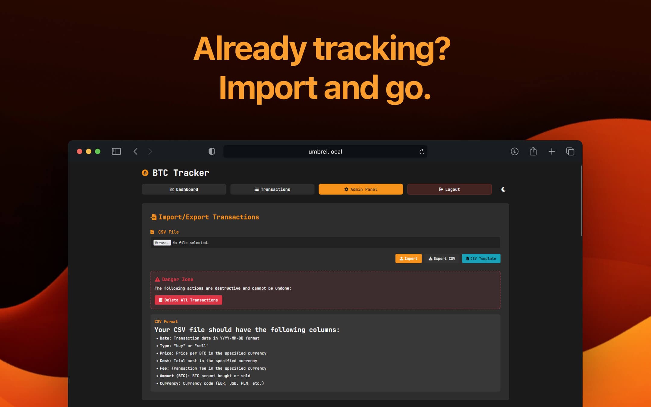 Screenshot 4 of BTC Tracker app on Umbrel App Store