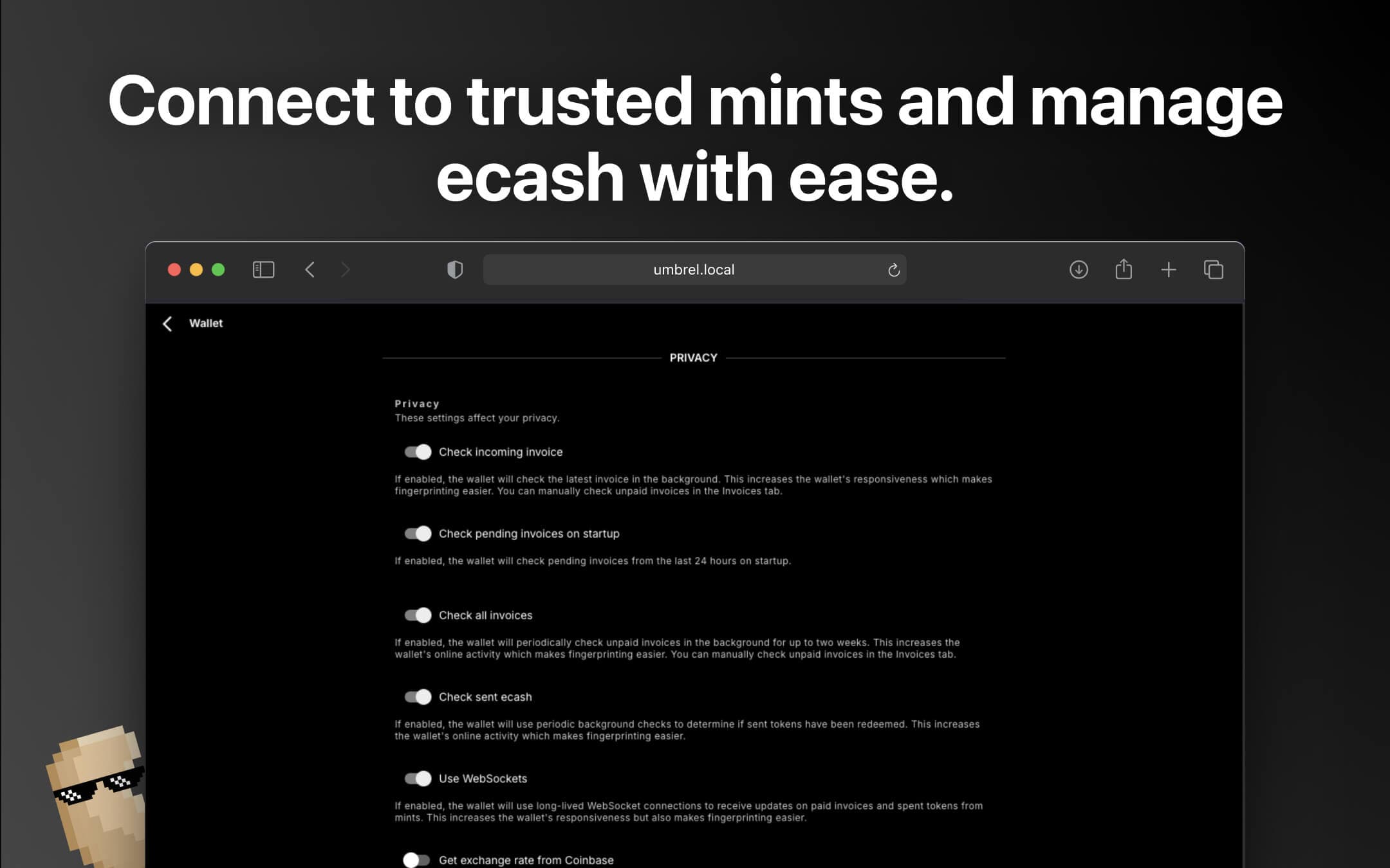 Screenshot 3 of Cashu.me Wallet app on Umbrel App Store