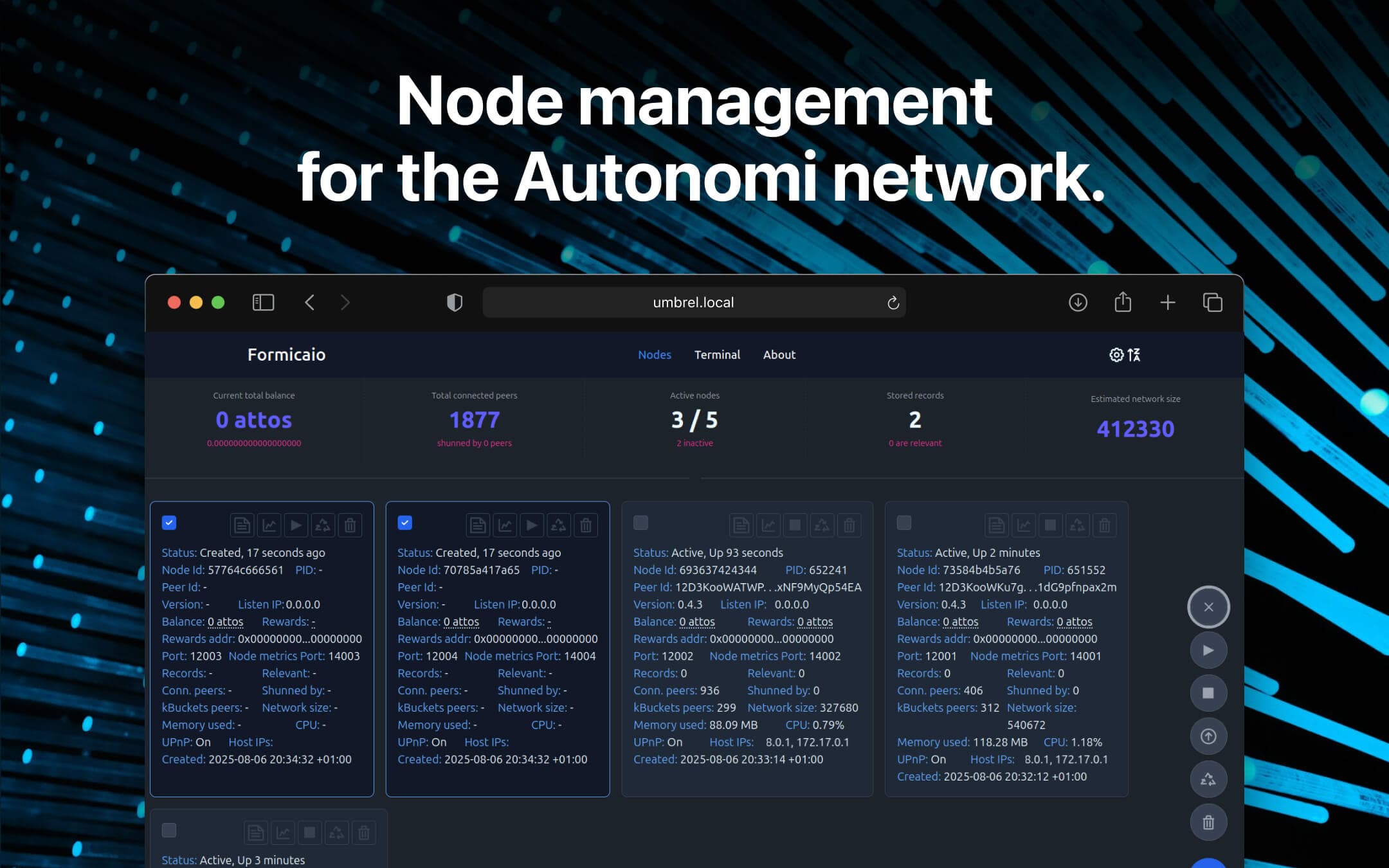 Screenshot 1 of Formicaio app on Umbrel App Store