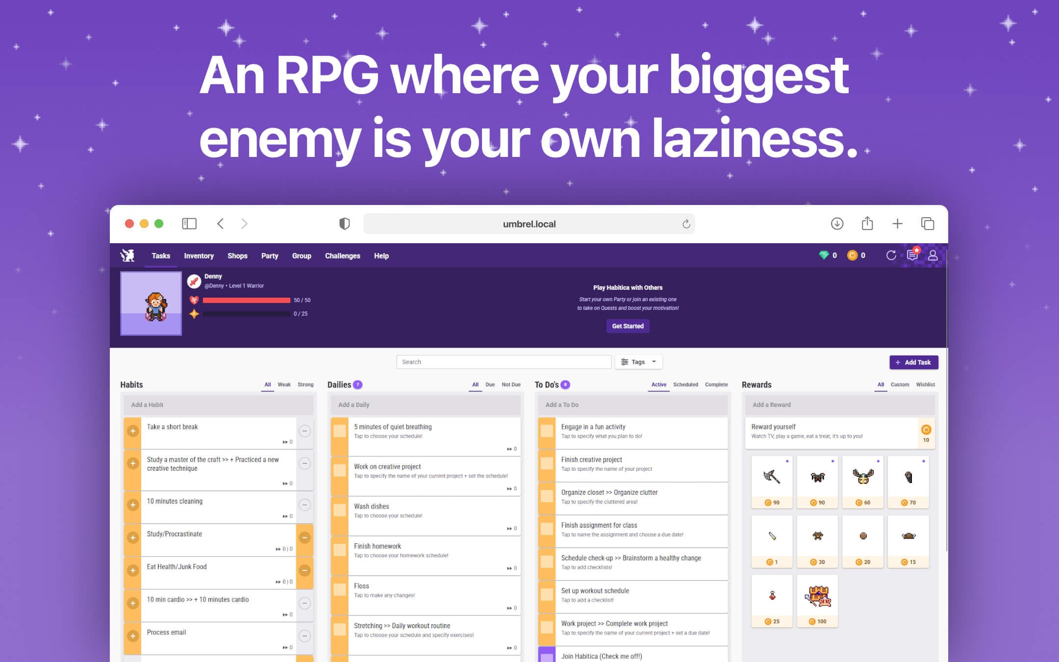 Screenshot 1 of Habitica app on Umbrel App Store