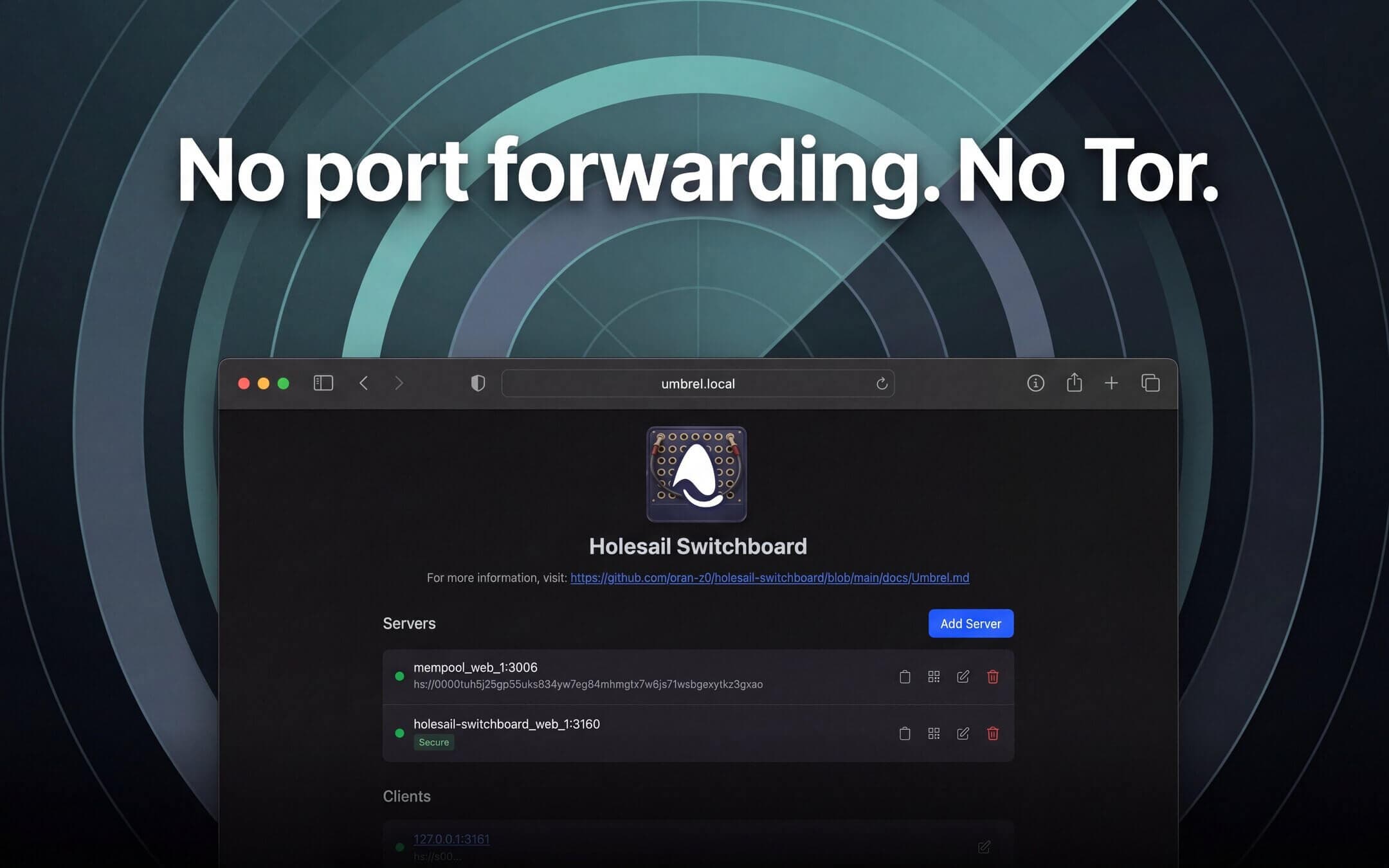 Screenshot 1 of Holesail Switchboard app on Umbrel App Store