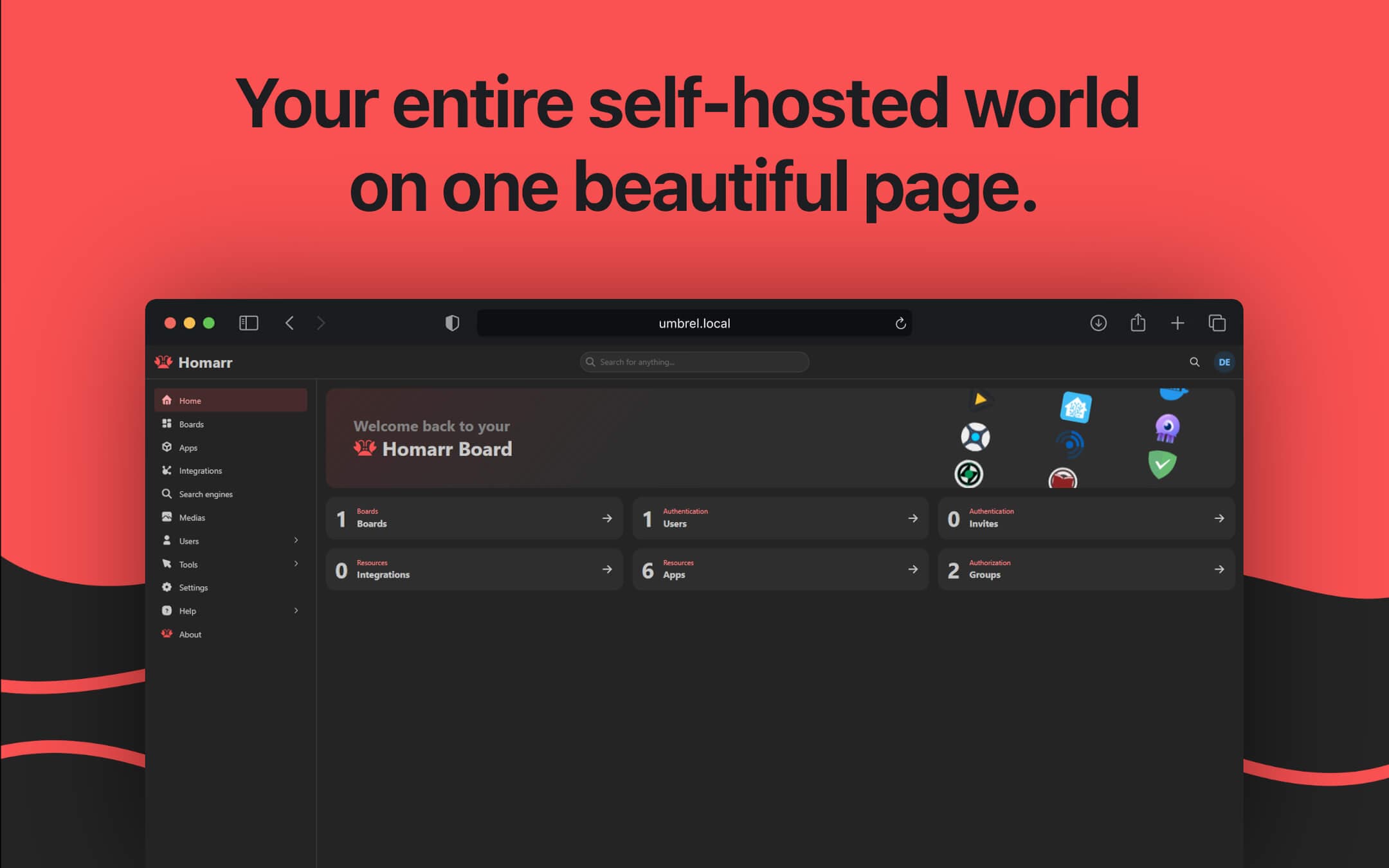 Screenshot 1 of Homarr app on Umbrel App Store