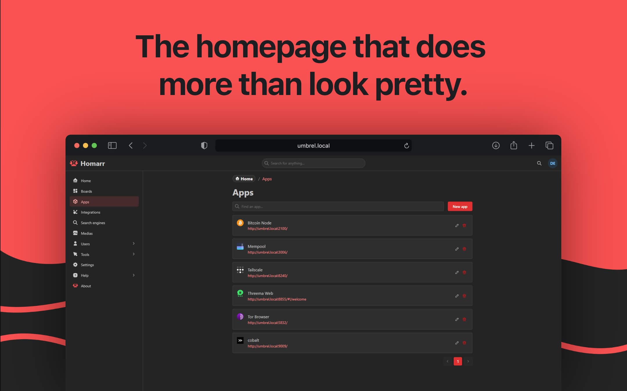 Screenshot 2 of Homarr app on Umbrel App Store