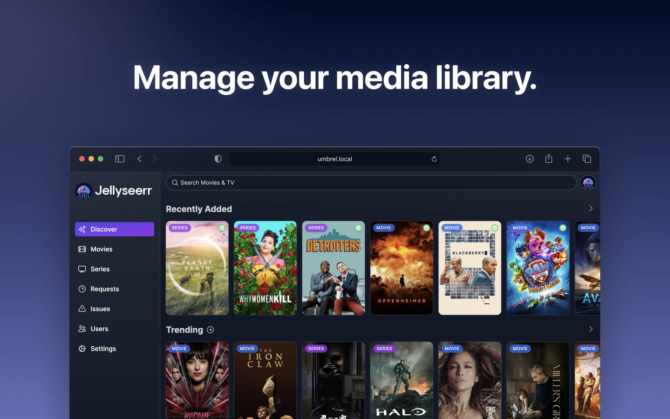 Screenshot 1 of Jellyseerr app on Umbrel App Store