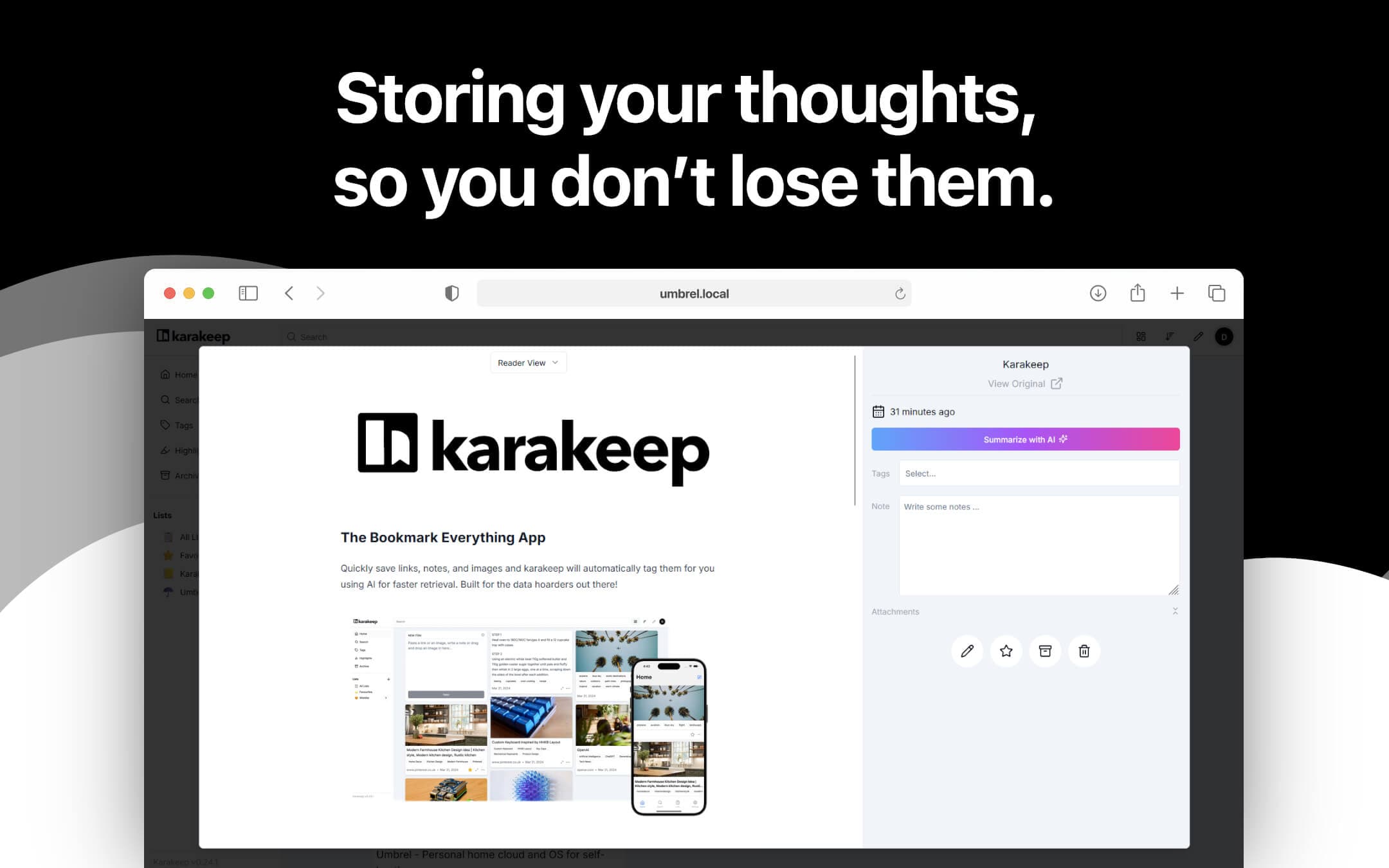 Screenshot 2 of Karakeep app on Umbrel App Store