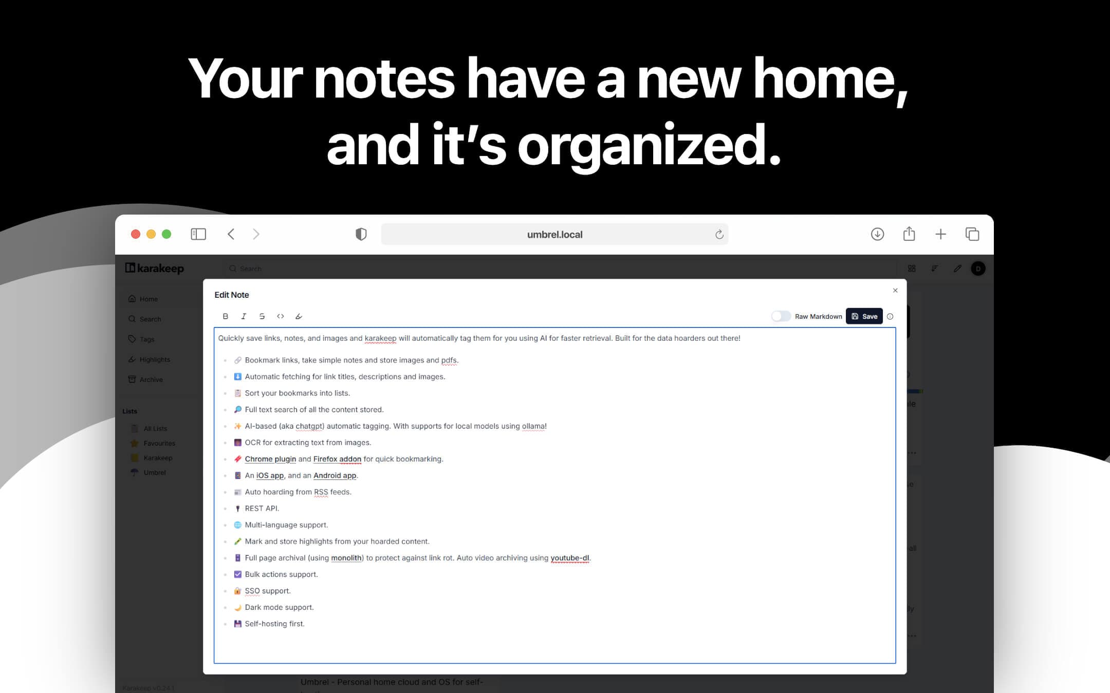Screenshot 3 of Karakeep app on Umbrel App Store