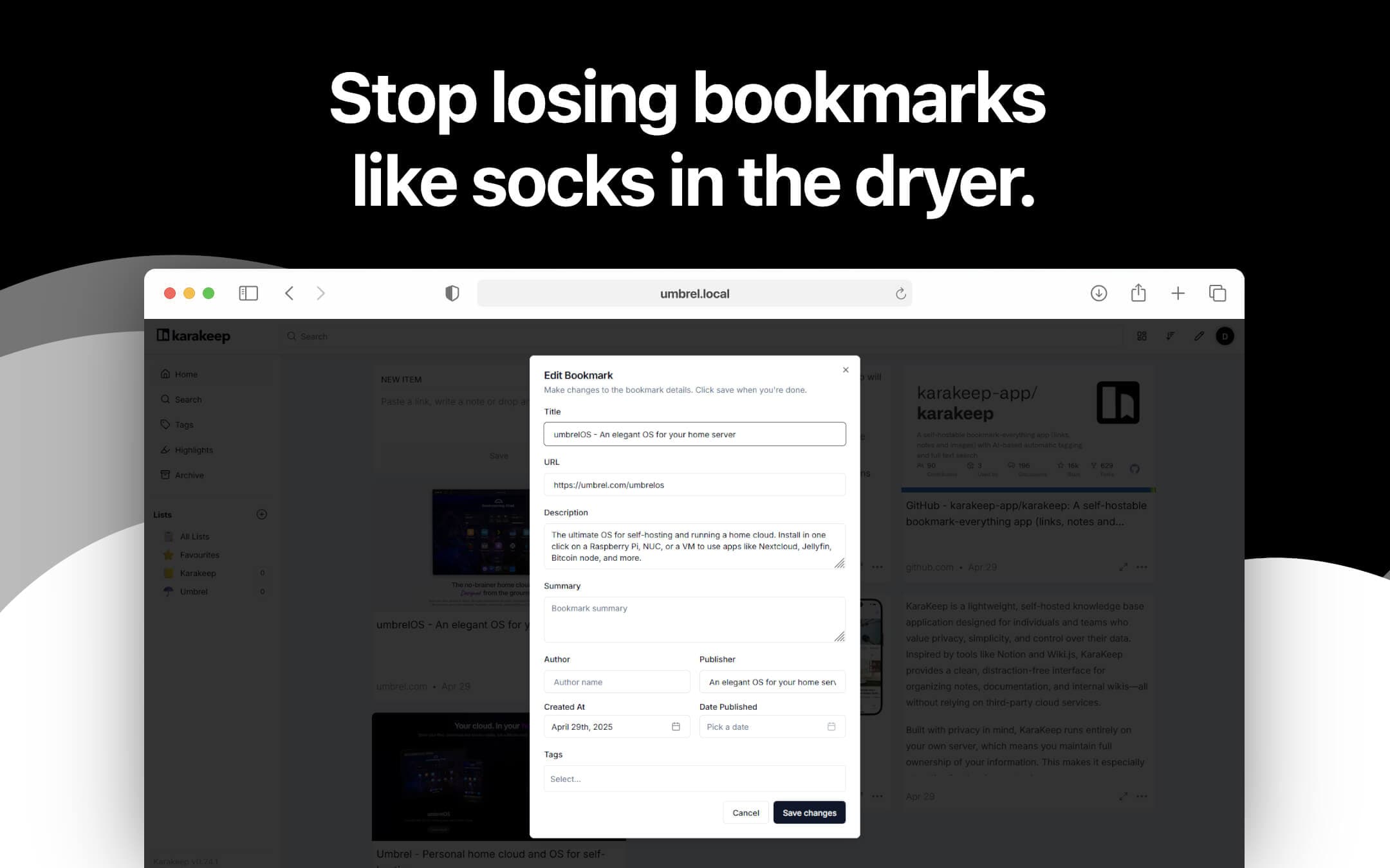 Screenshot 4 of Karakeep app on Umbrel App Store