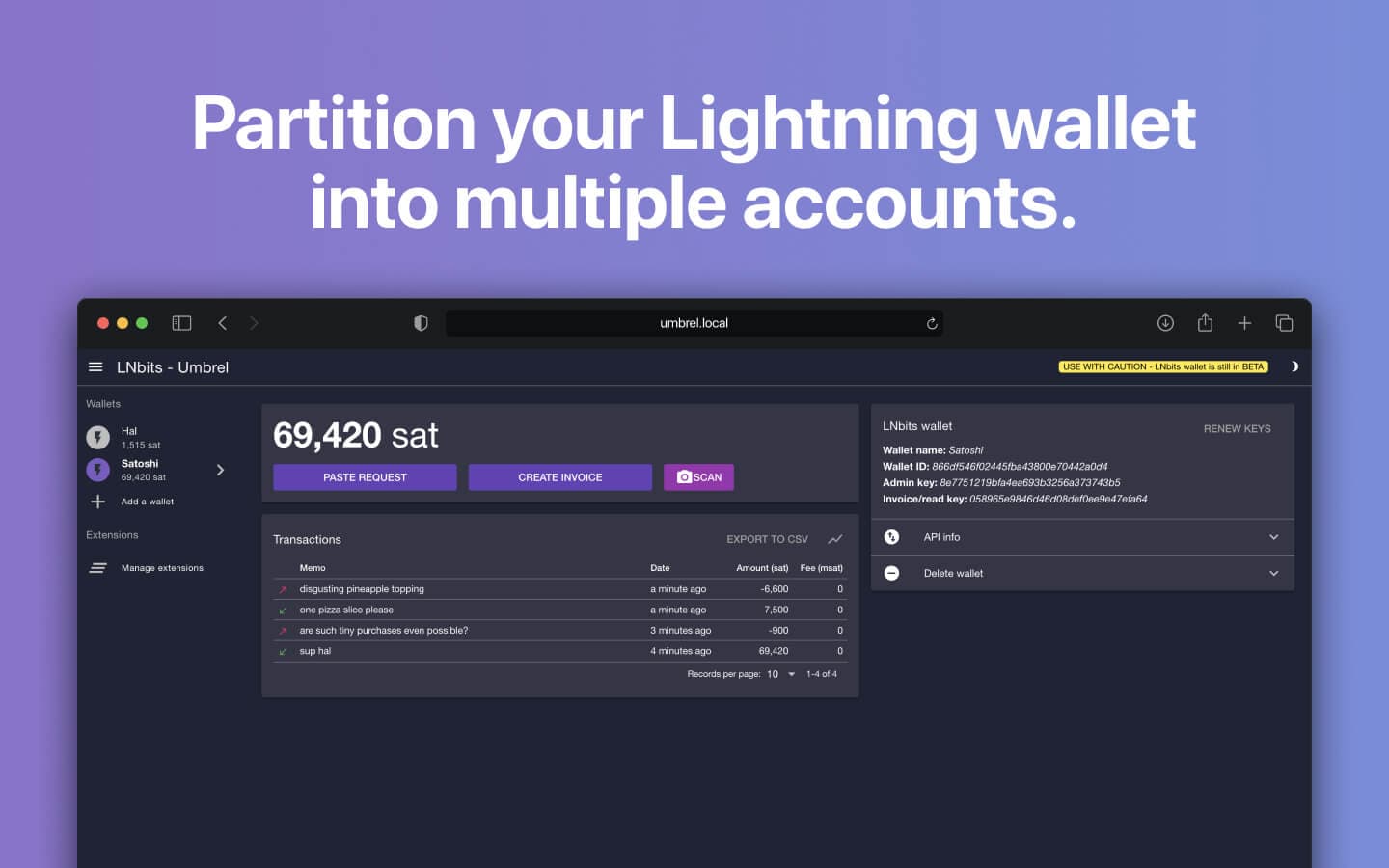 Screenshot 1 of LNbits app on Umbrel App Store