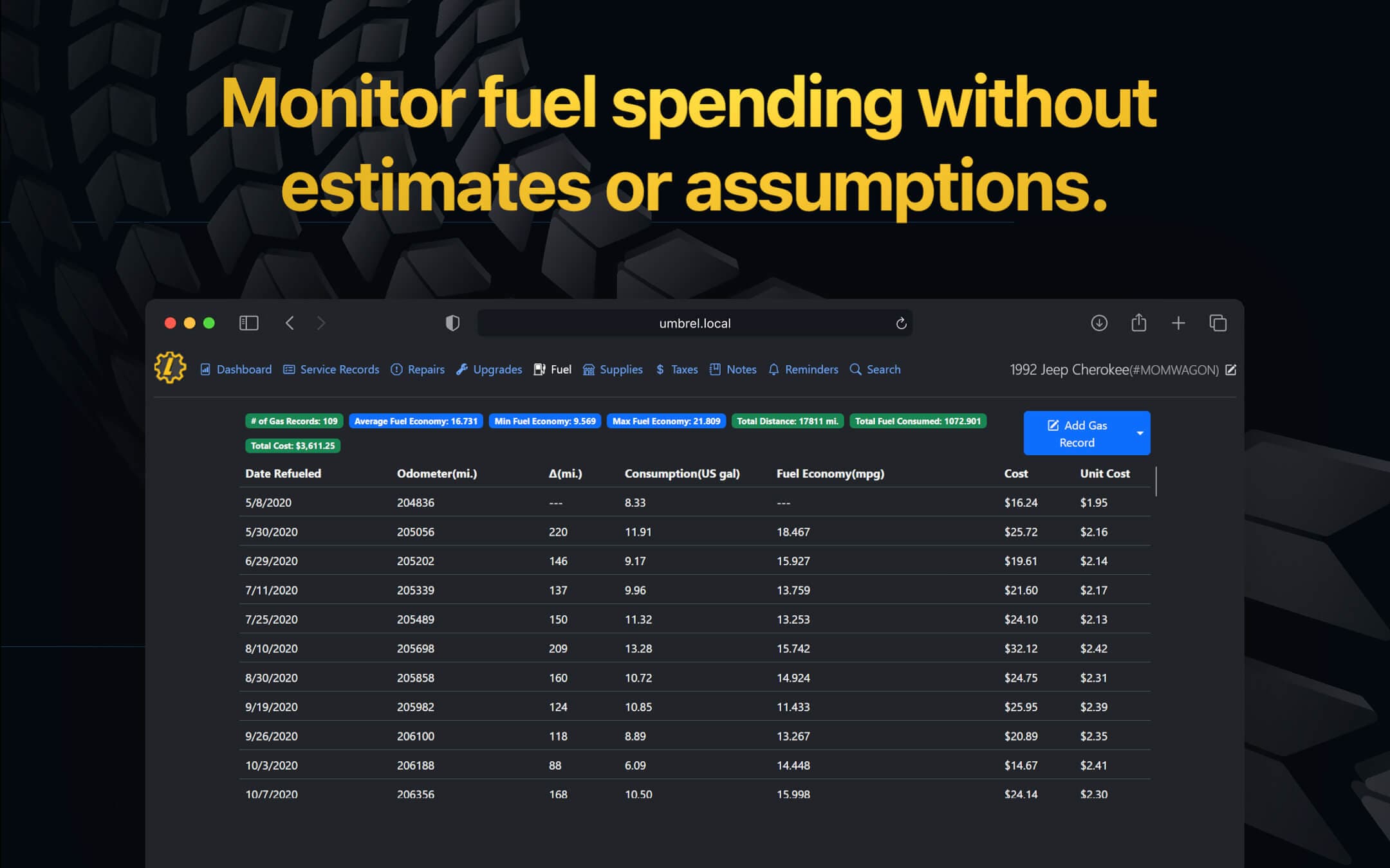 Screenshot 4 of LubeLogger app on Umbrel App Store