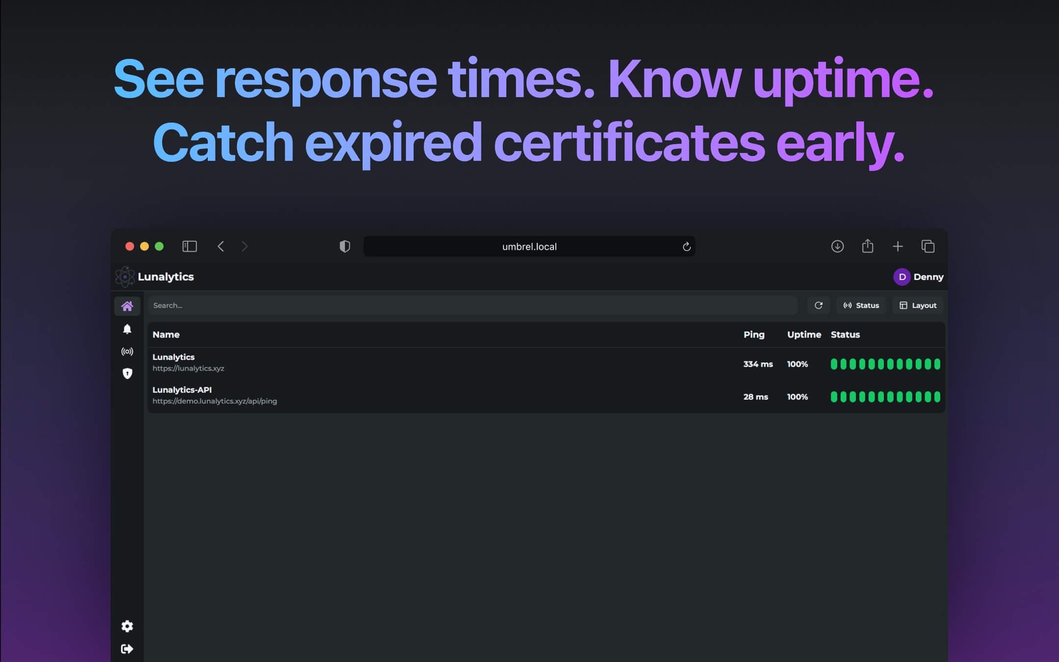 Screenshot 3 of Lunalytics app on Umbrel App Store