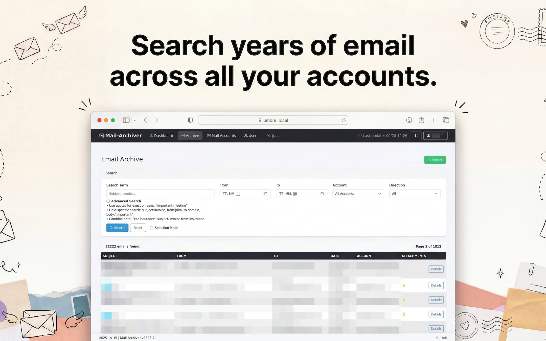 Screenshot 2 of Mail Archiver app on Umbrel App Store