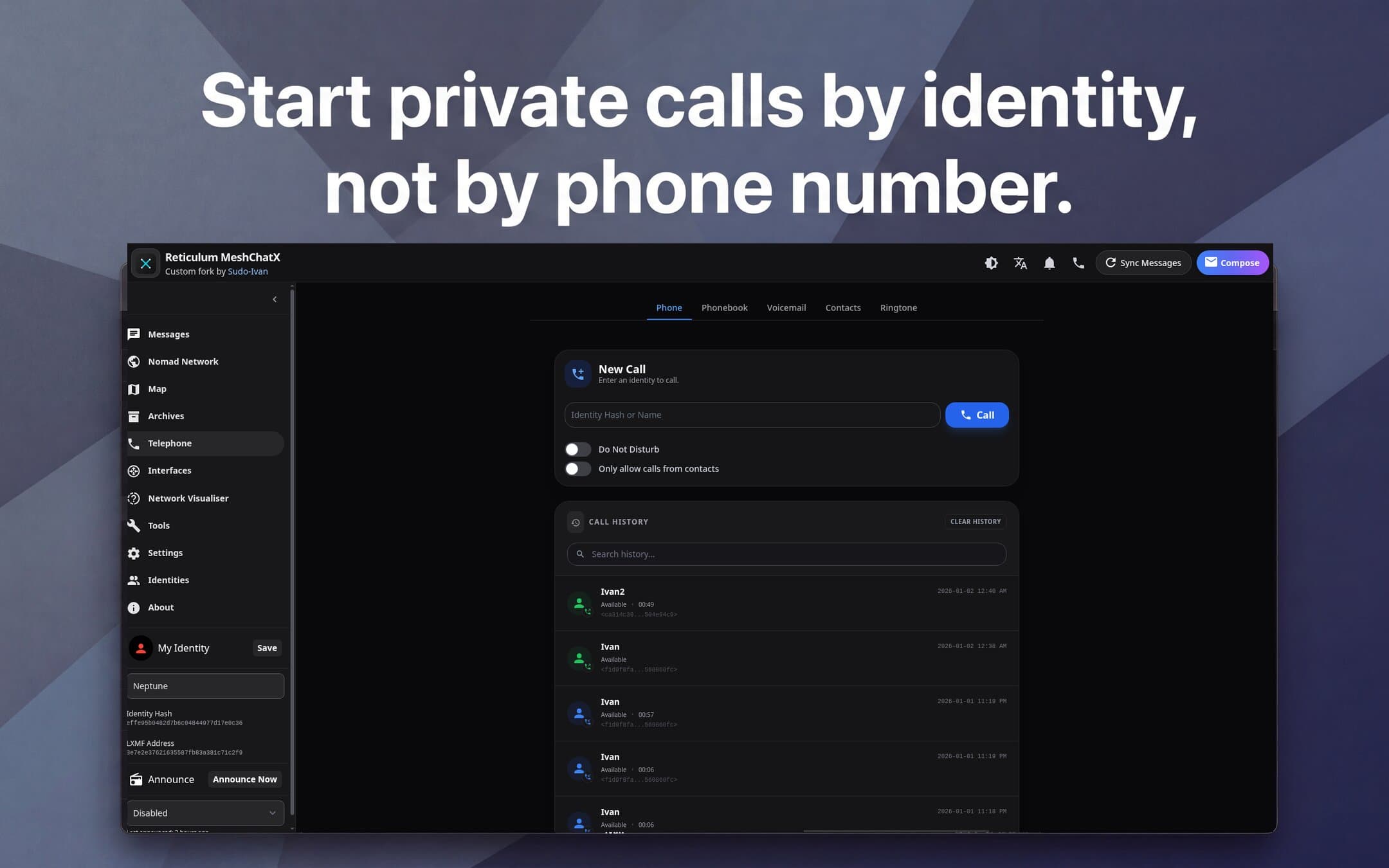 Screenshot 2 of MeshChatX app on Umbrel App Store