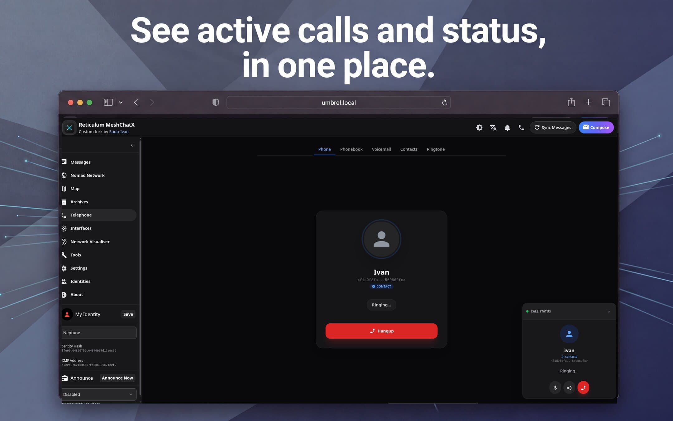 Screenshot 3 of MeshChatX app on Umbrel App Store