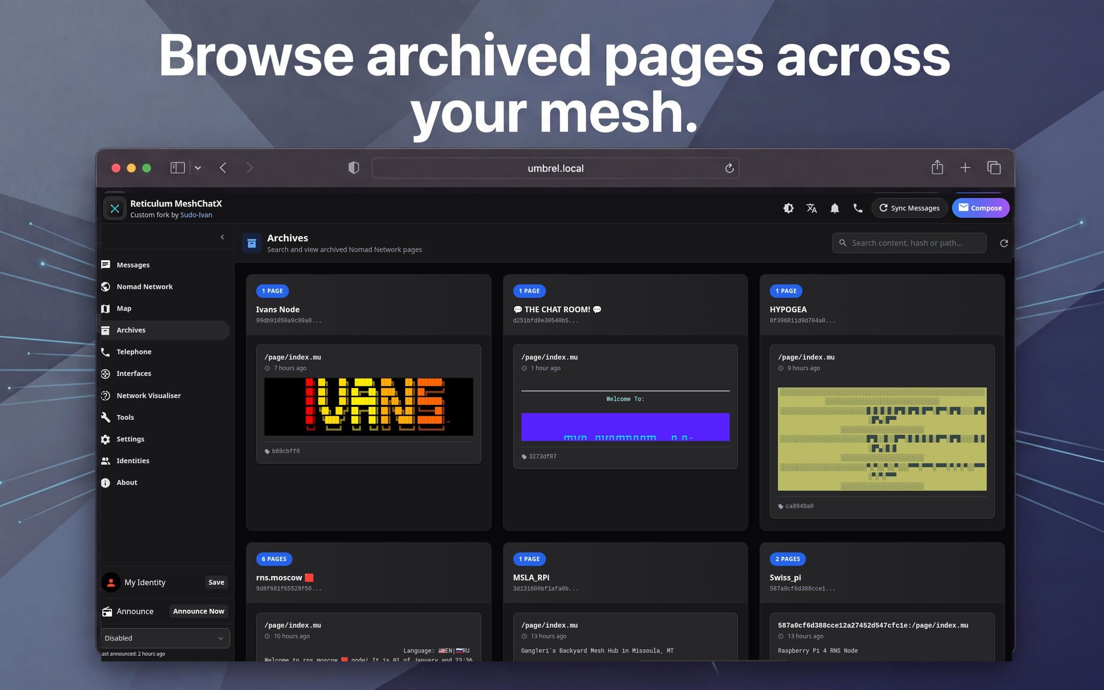 Screenshot 4 of MeshChatX app on Umbrel App Store