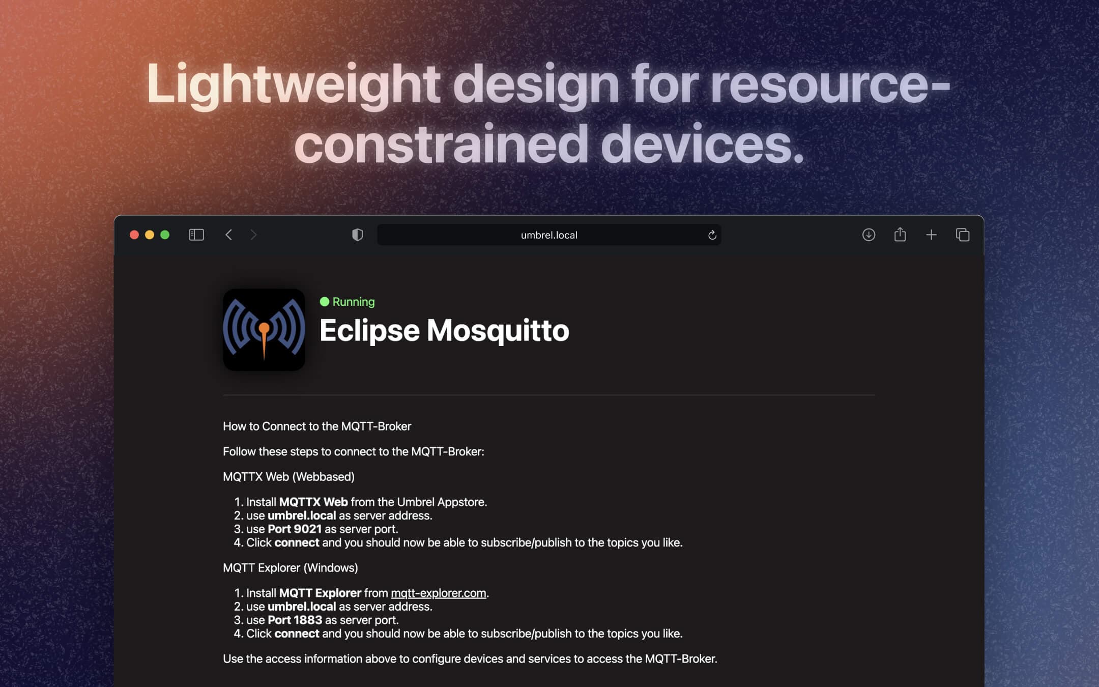 Screenshot 2 of Mosquitto app on Umbrel App Store