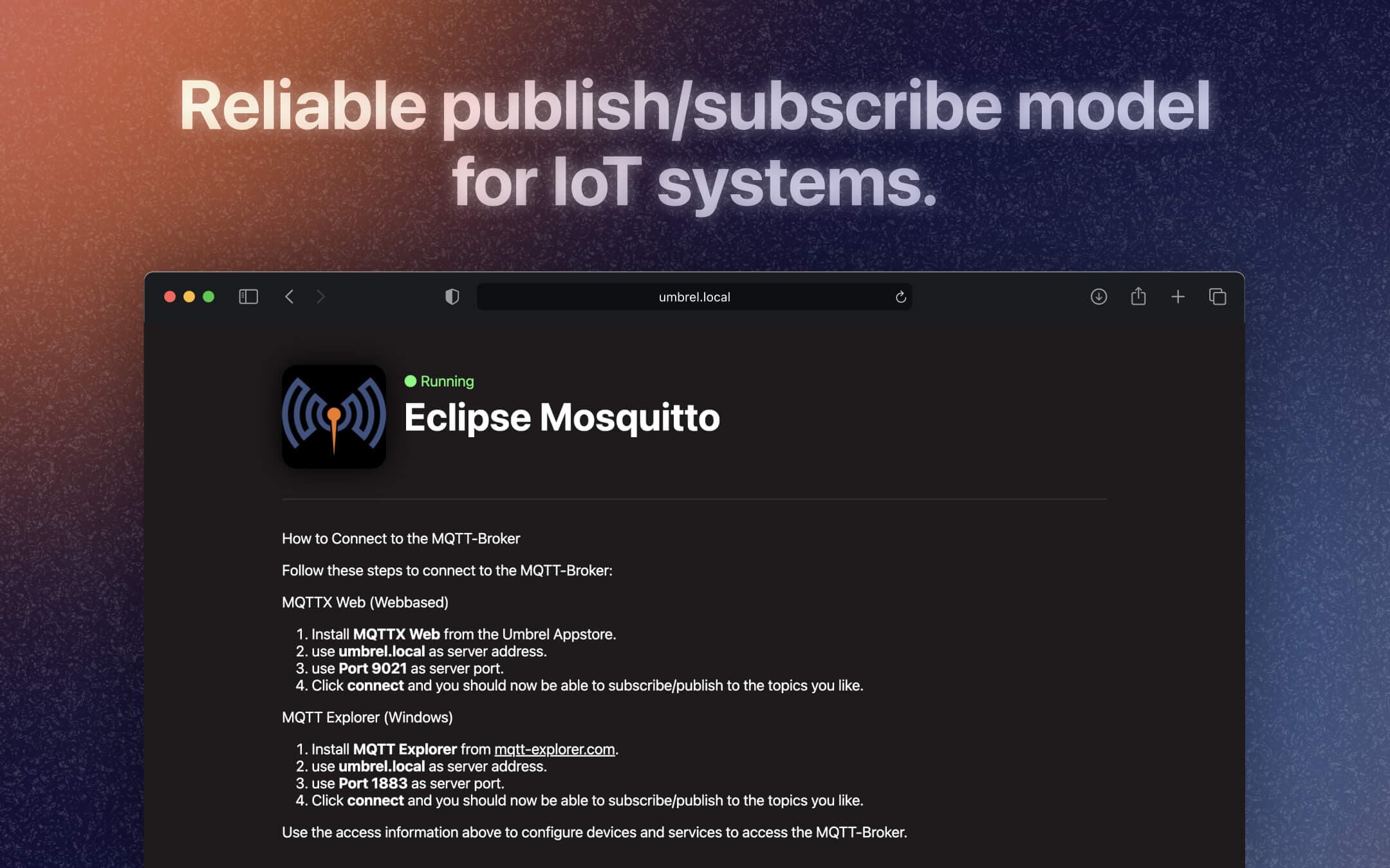 Screenshot 3 of Mosquitto app on Umbrel App Store