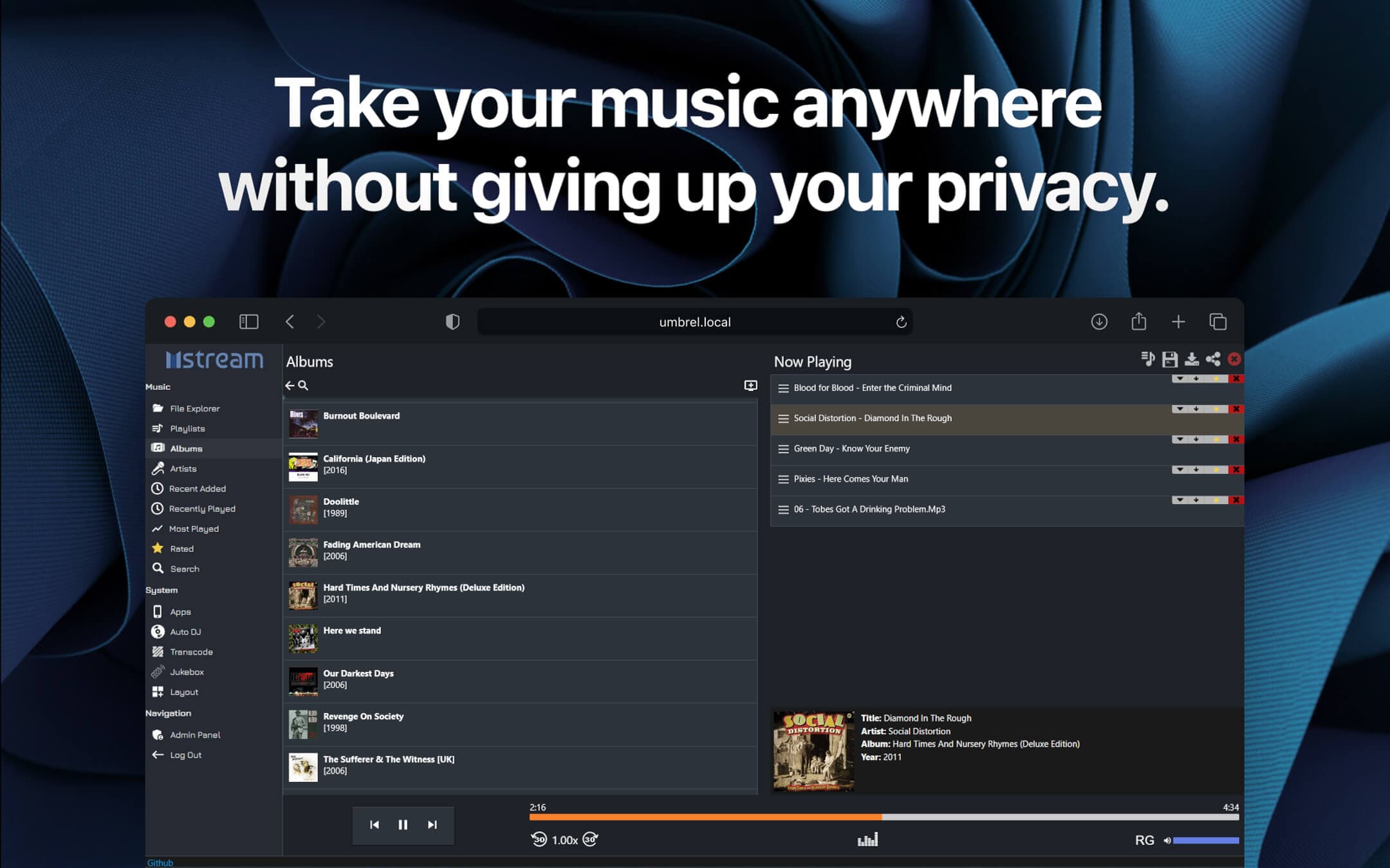 Screenshot 2 of mStream app on Umbrel App Store