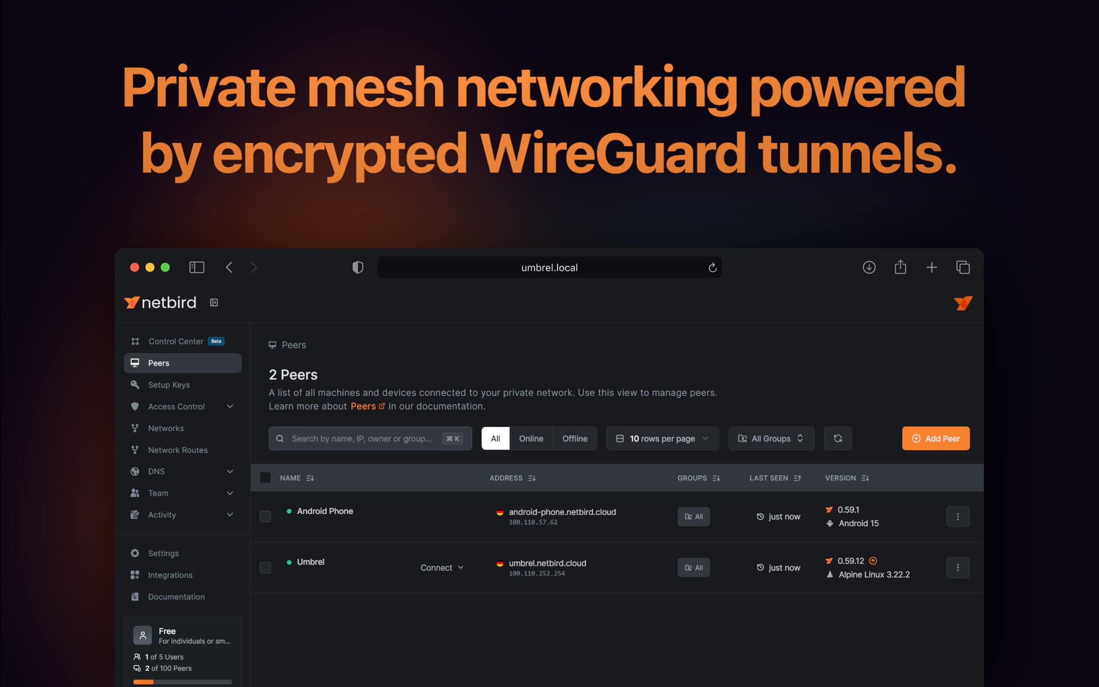 Screenshot 2 of NetBird app on Umbrel App Store
