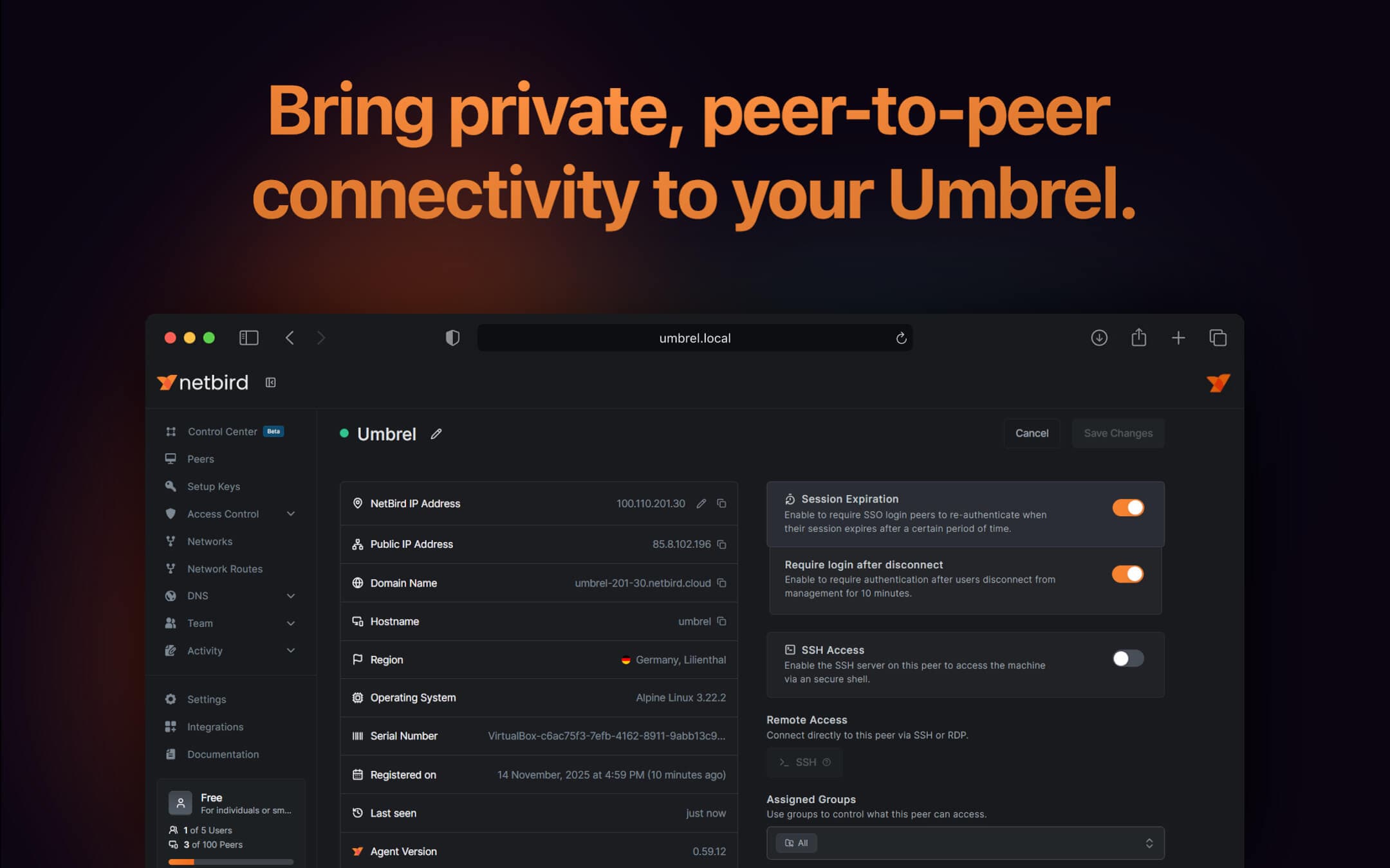 Screenshot 3 of NetBird app on Umbrel App Store