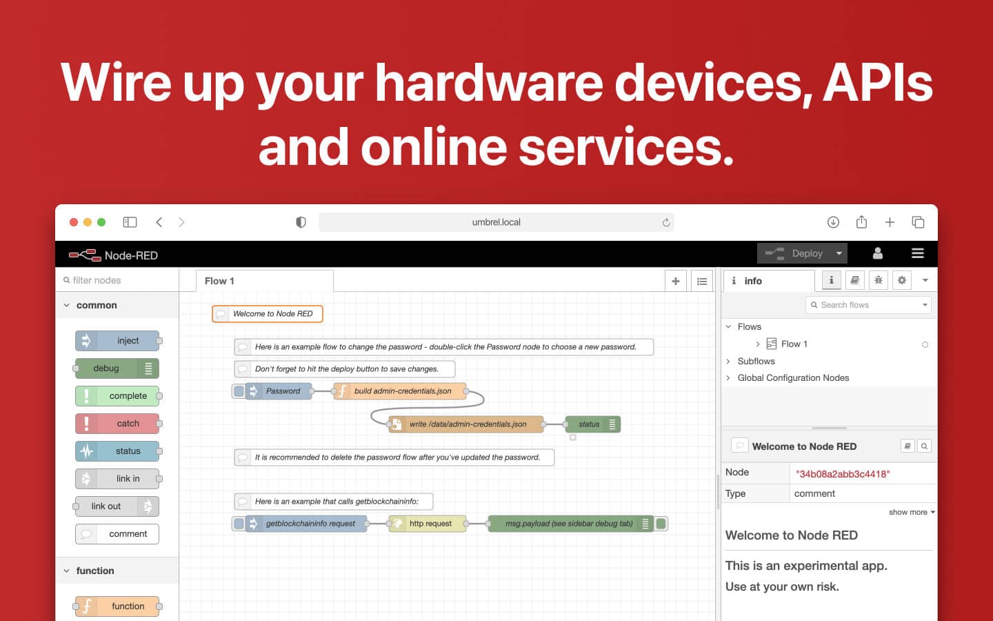 Screenshot 1 of Node-RED app on Umbrel App Store