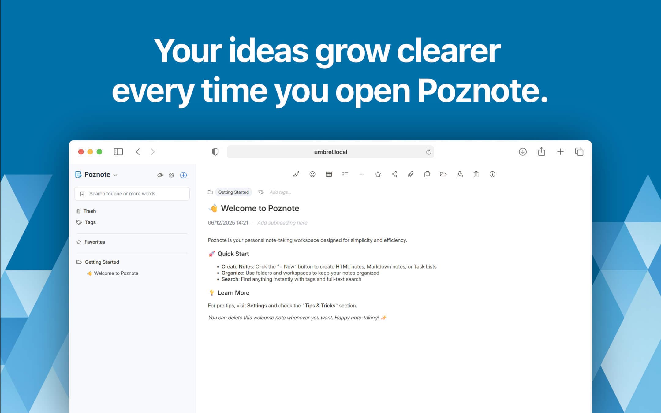Screenshot 1 of Poznote app on Umbrel App Store