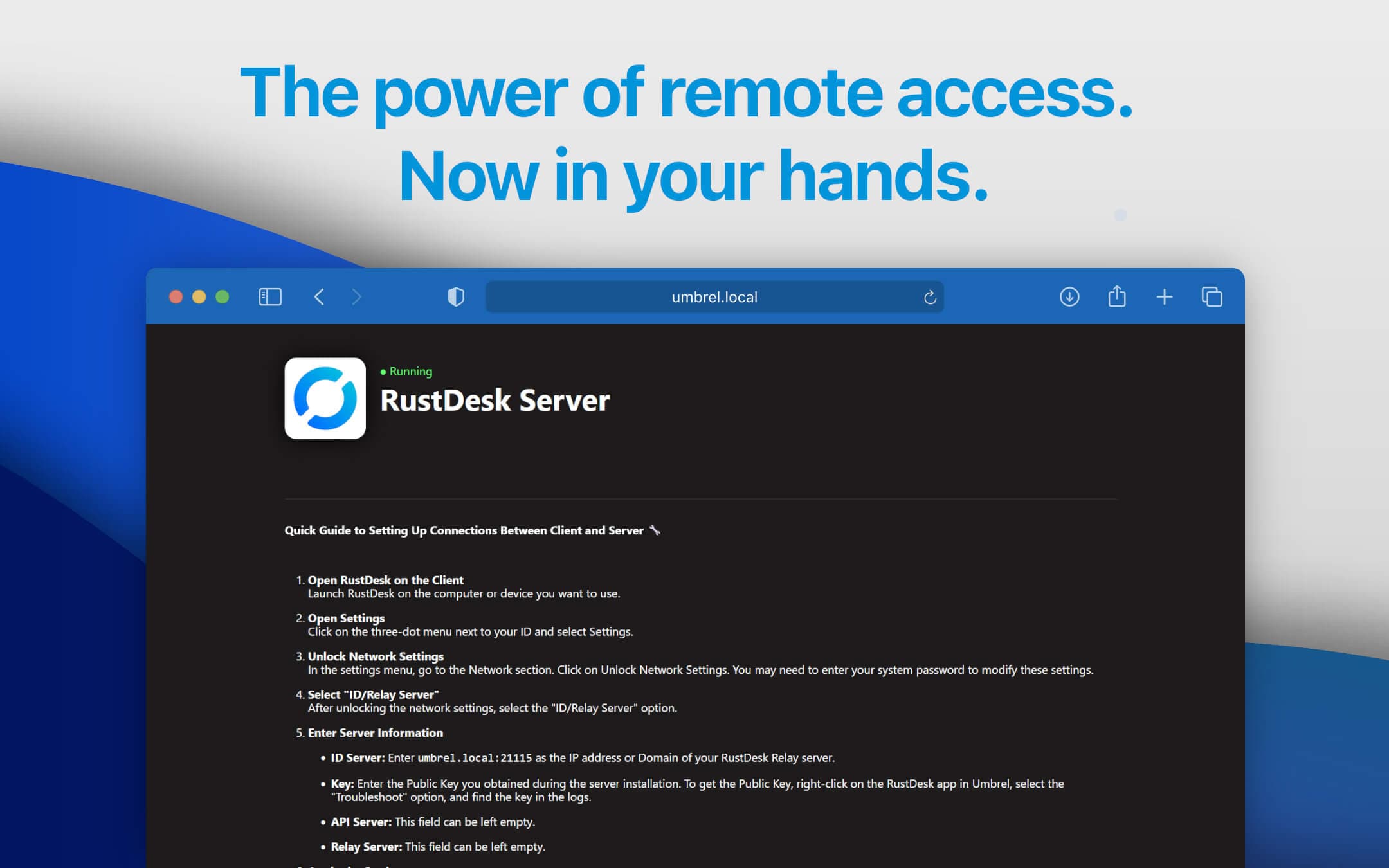 Screenshot 1 of RustDesk Server app on Umbrel App Store