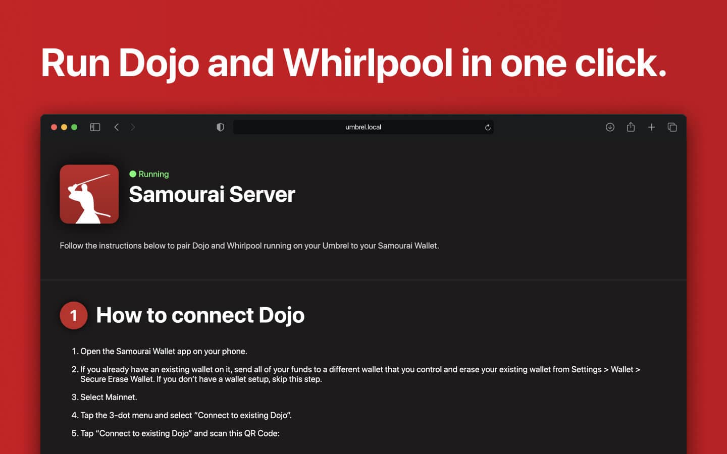 Screenshot 1 of Samourai Server app on Umbrel App Store