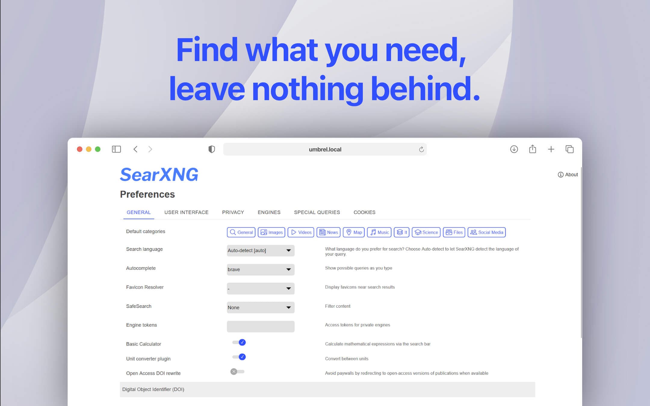 Screenshot 5 of SearXNG app on Umbrel App Store