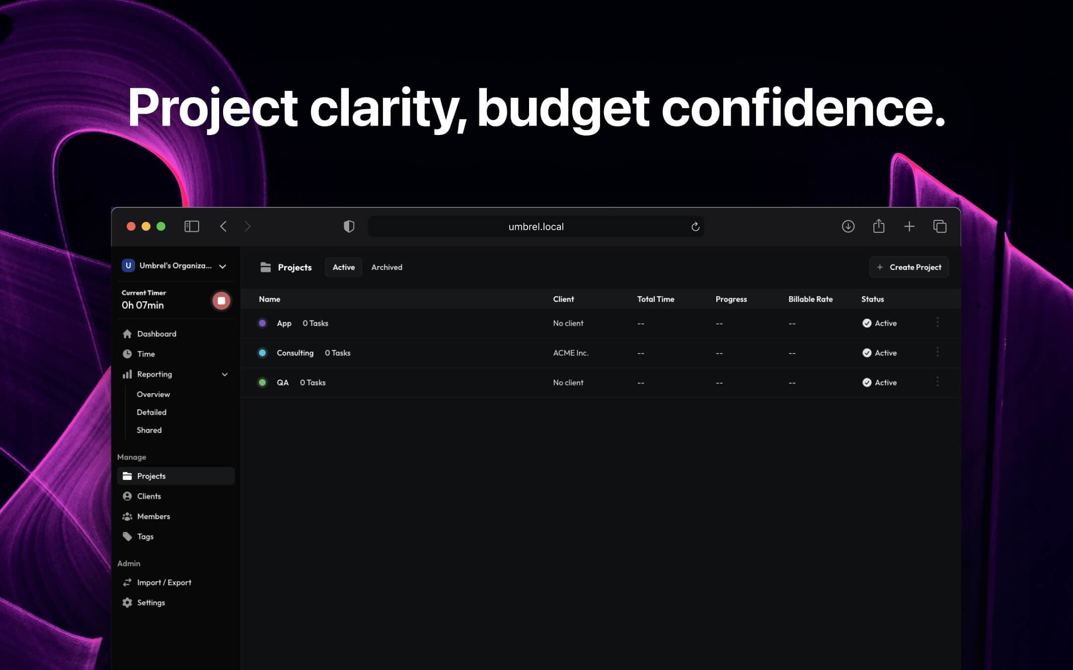 Screenshot 3 of Solidtime app on Umbrel App Store