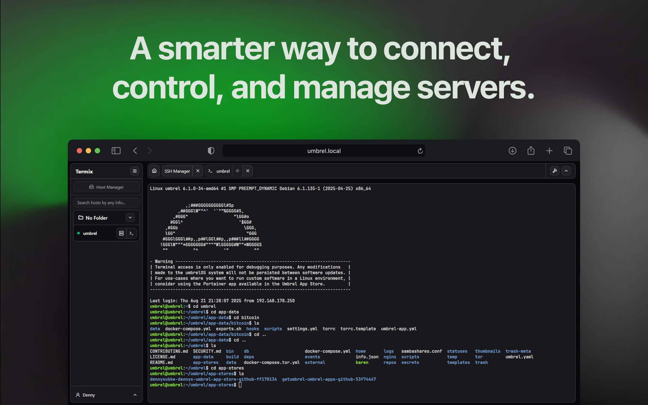 Screenshot 1 of Termix app on Umbrel App Store