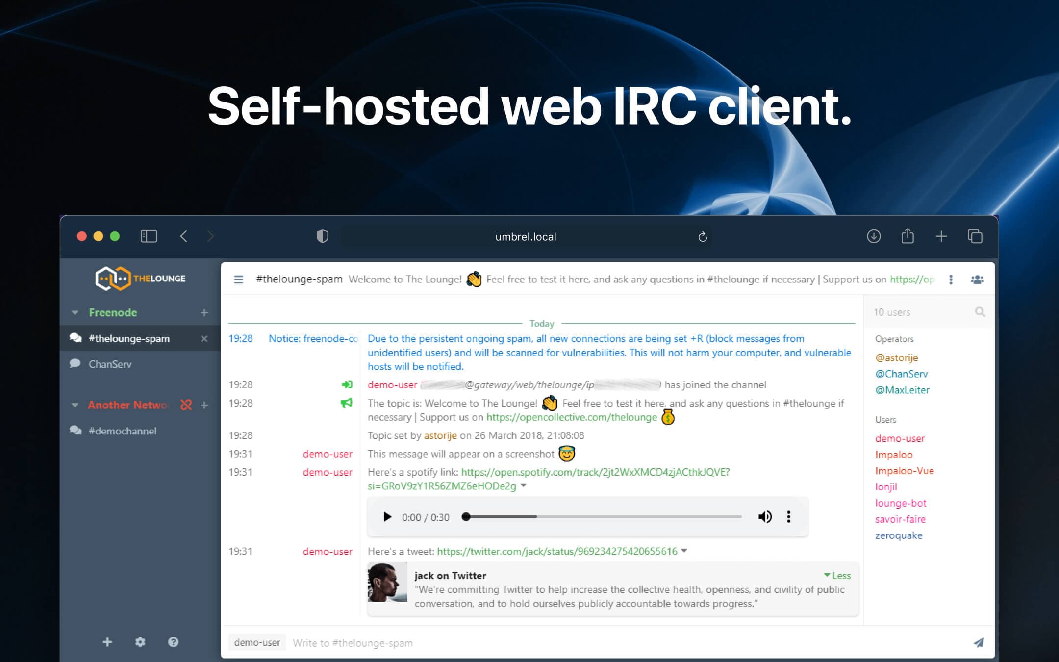 Screenshot 1 of The Lounge app on Umbrel App Store
