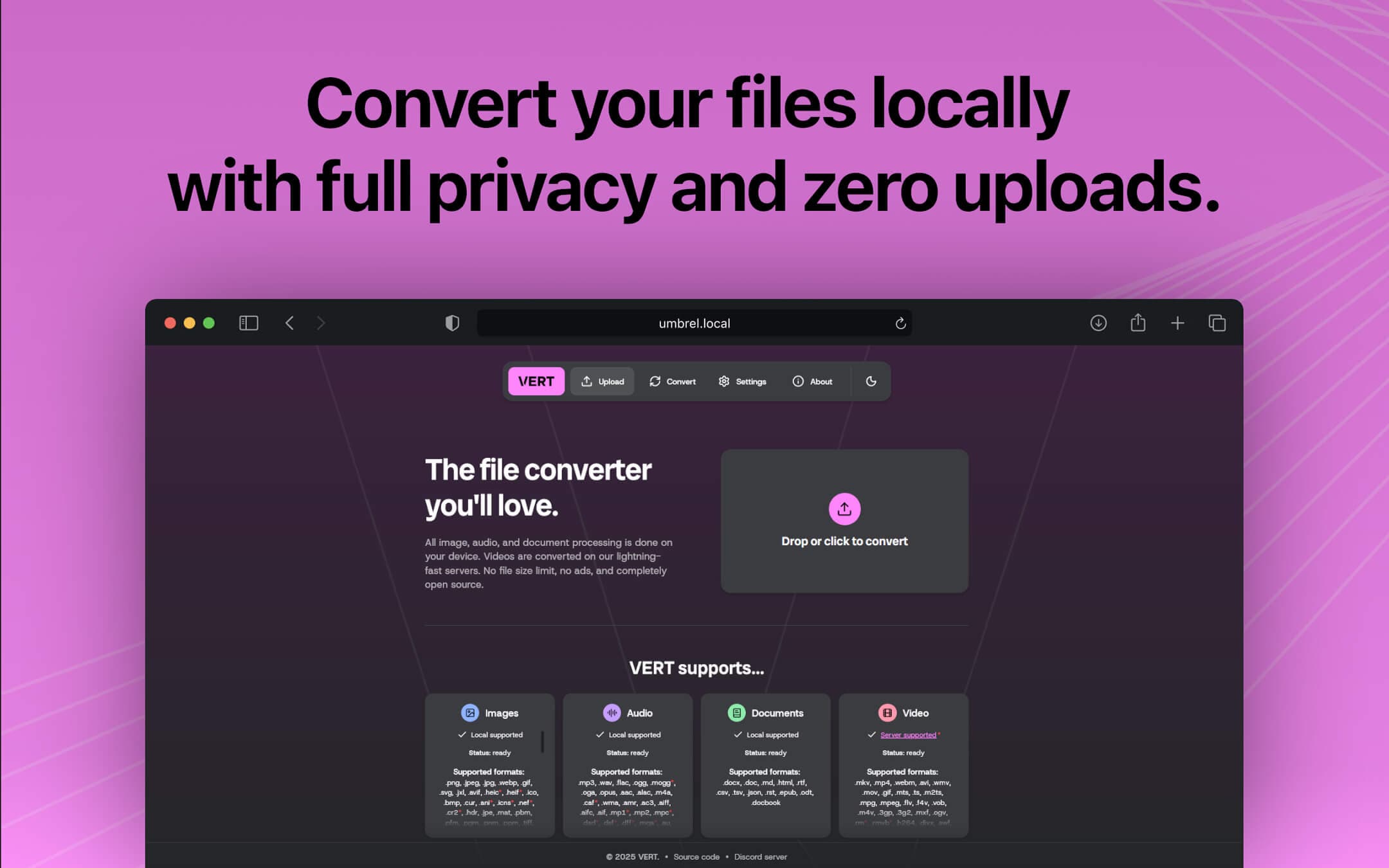 Screenshot 1 of VERT app on Umbrel App Store