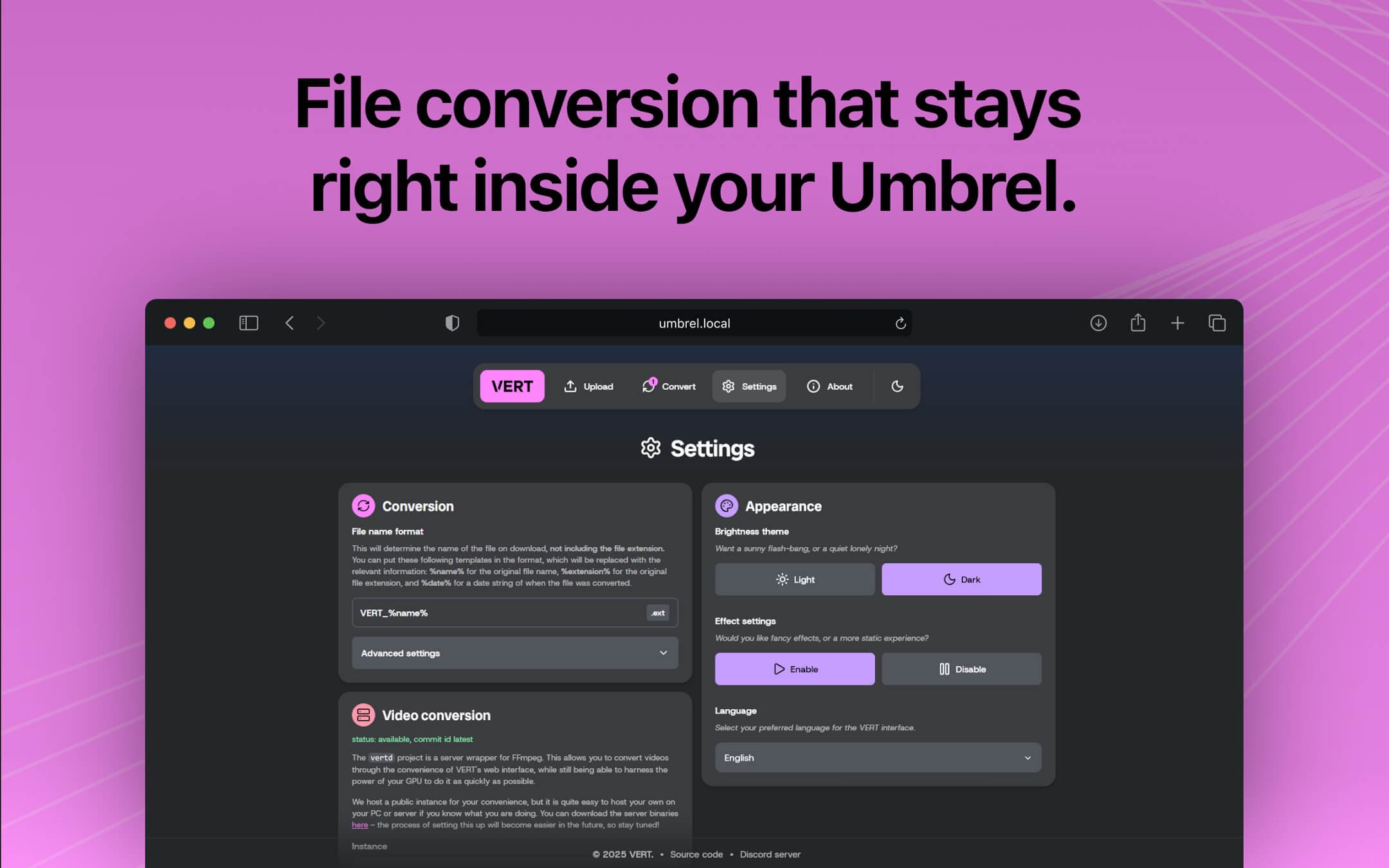 Screenshot 3 of VERT app on Umbrel App Store