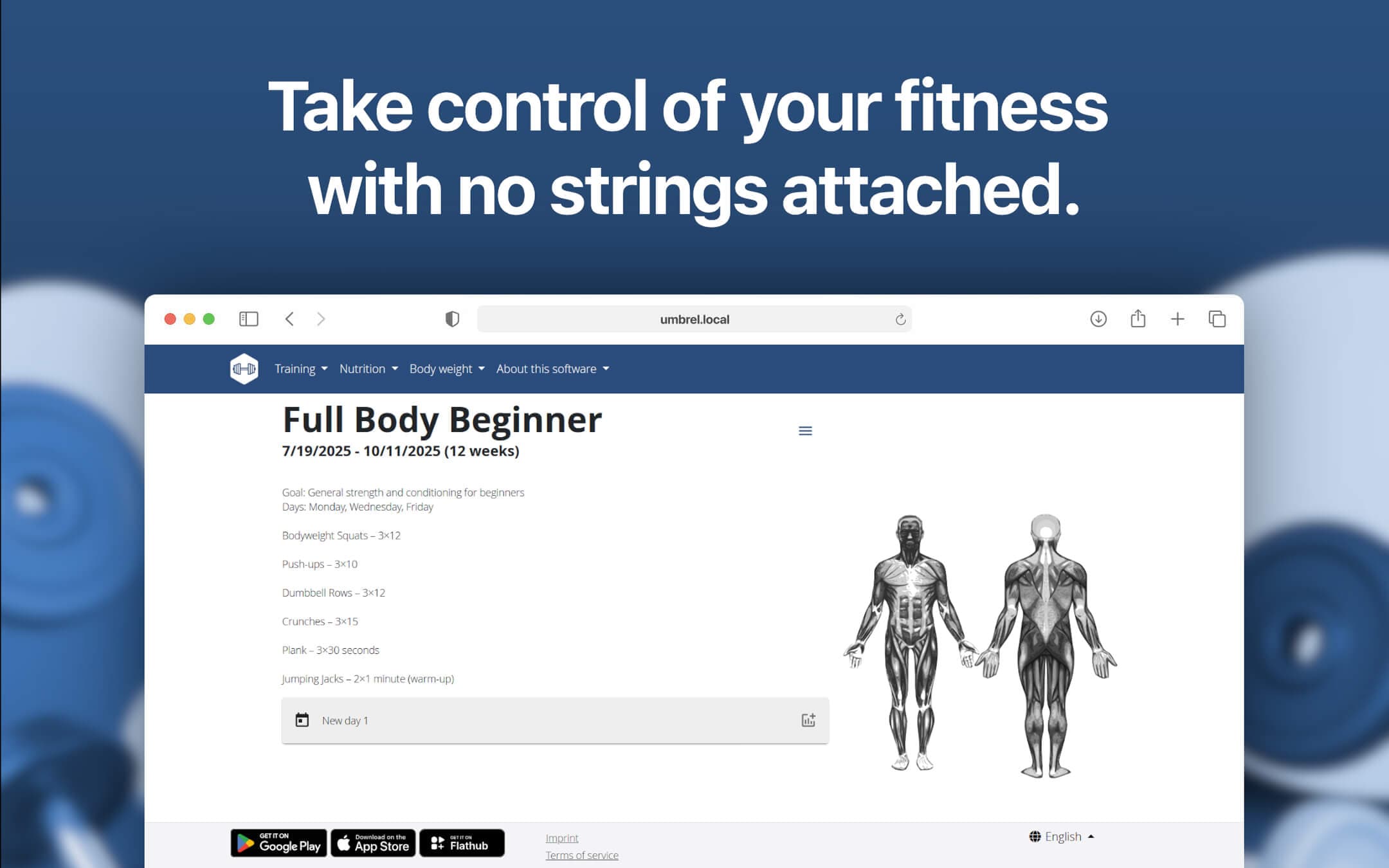 Screenshot 2 of wger app on Umbrel App Store