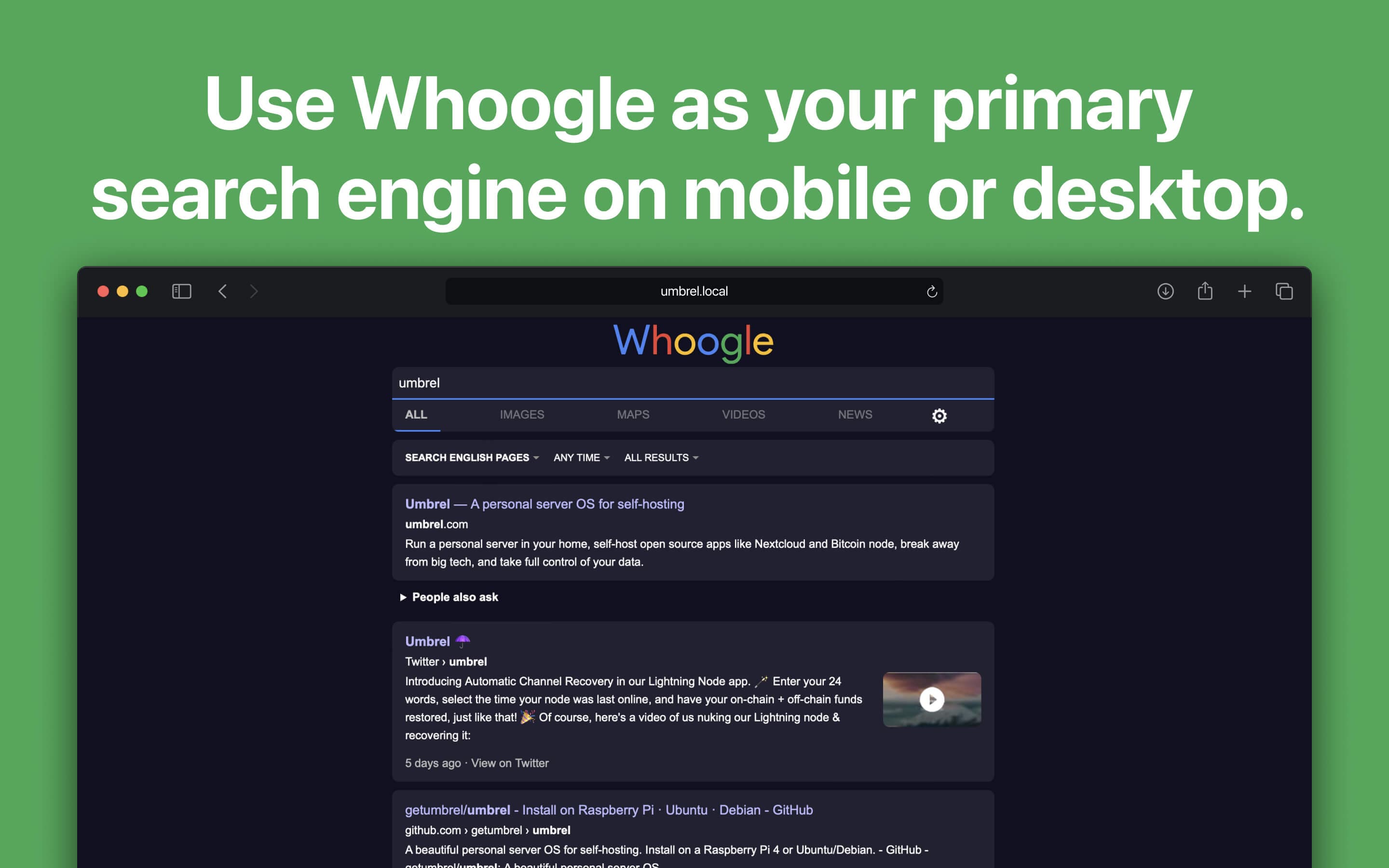 Screenshot 2 of Whoogle Search app on Umbrel App Store