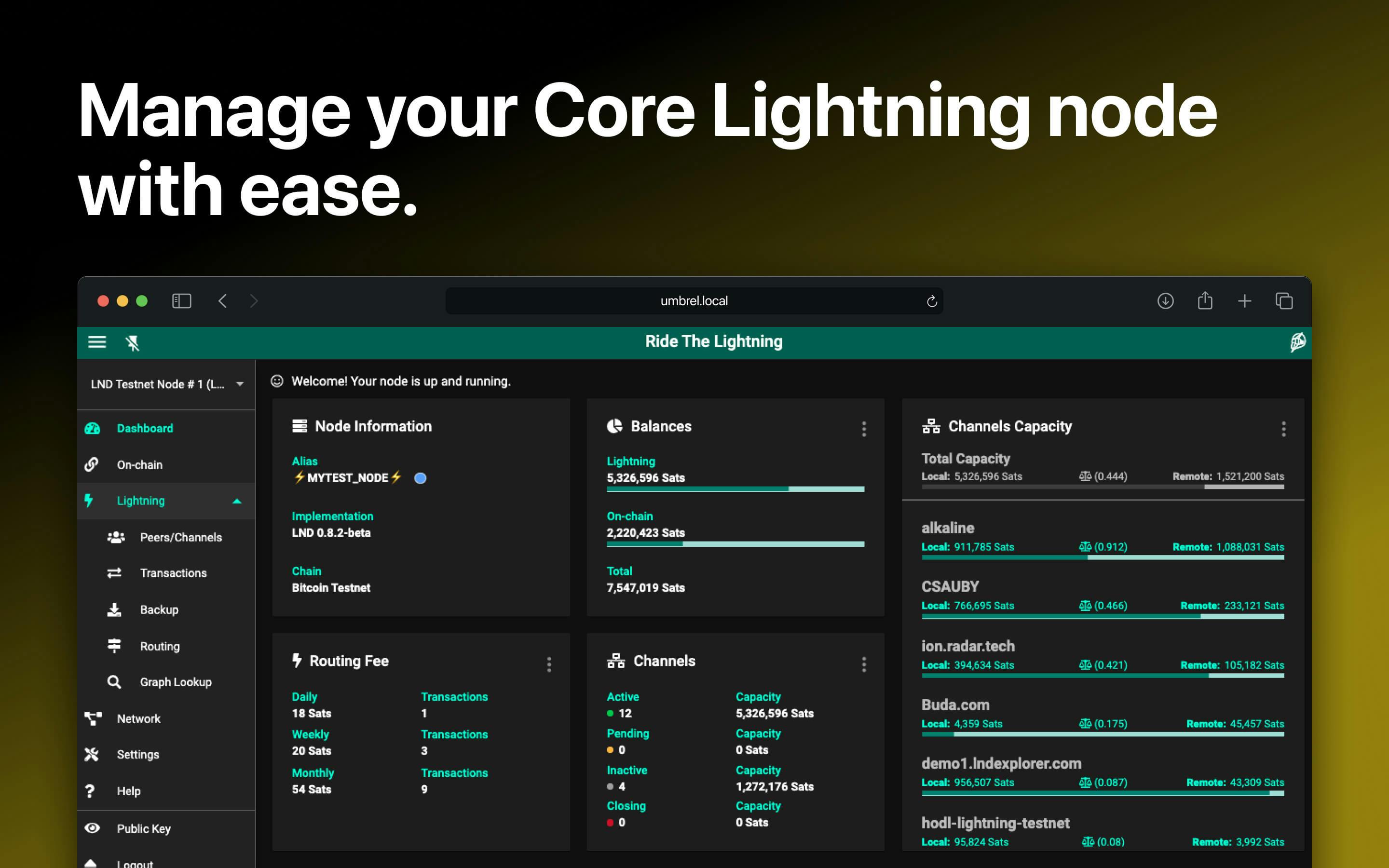 Screenshot 1 of Ride The Lightning (Core Lightning) app on Umbrel App Store
