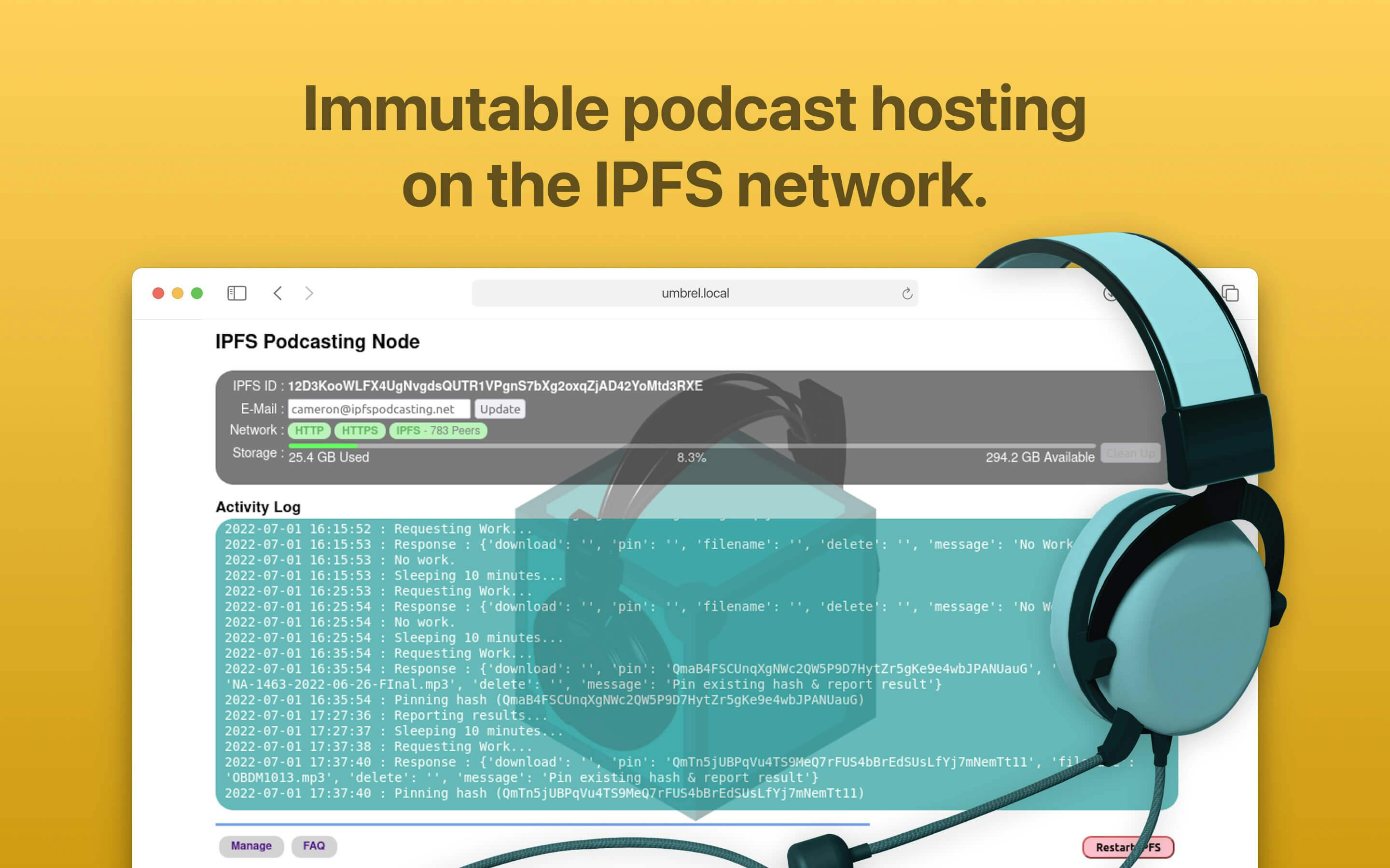 Screenshot 1 of IPFS Podcasting app on Umbrel App Store