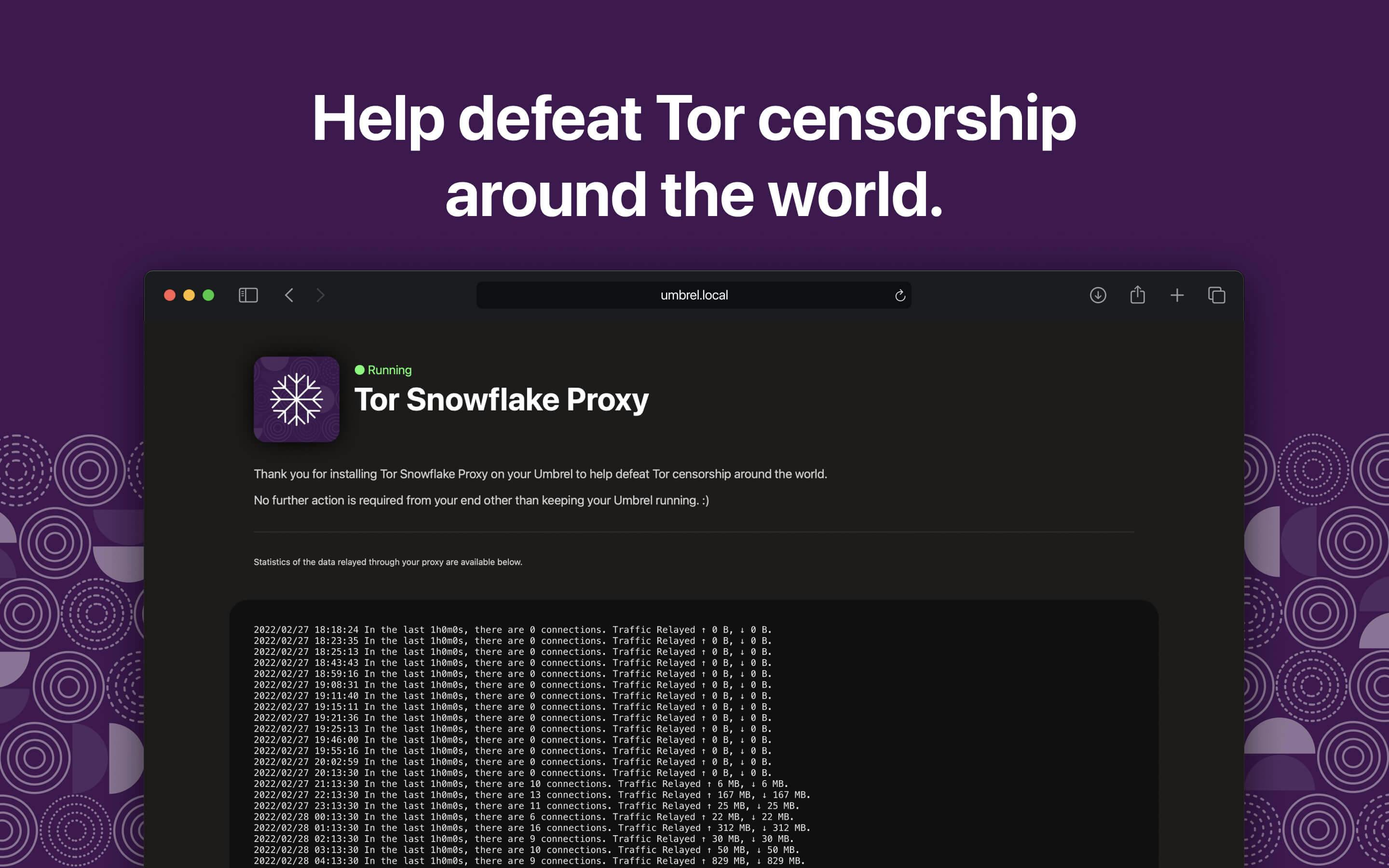 Screenshot 1 of Tor Snowflake Proxy app on Umbrel App Store