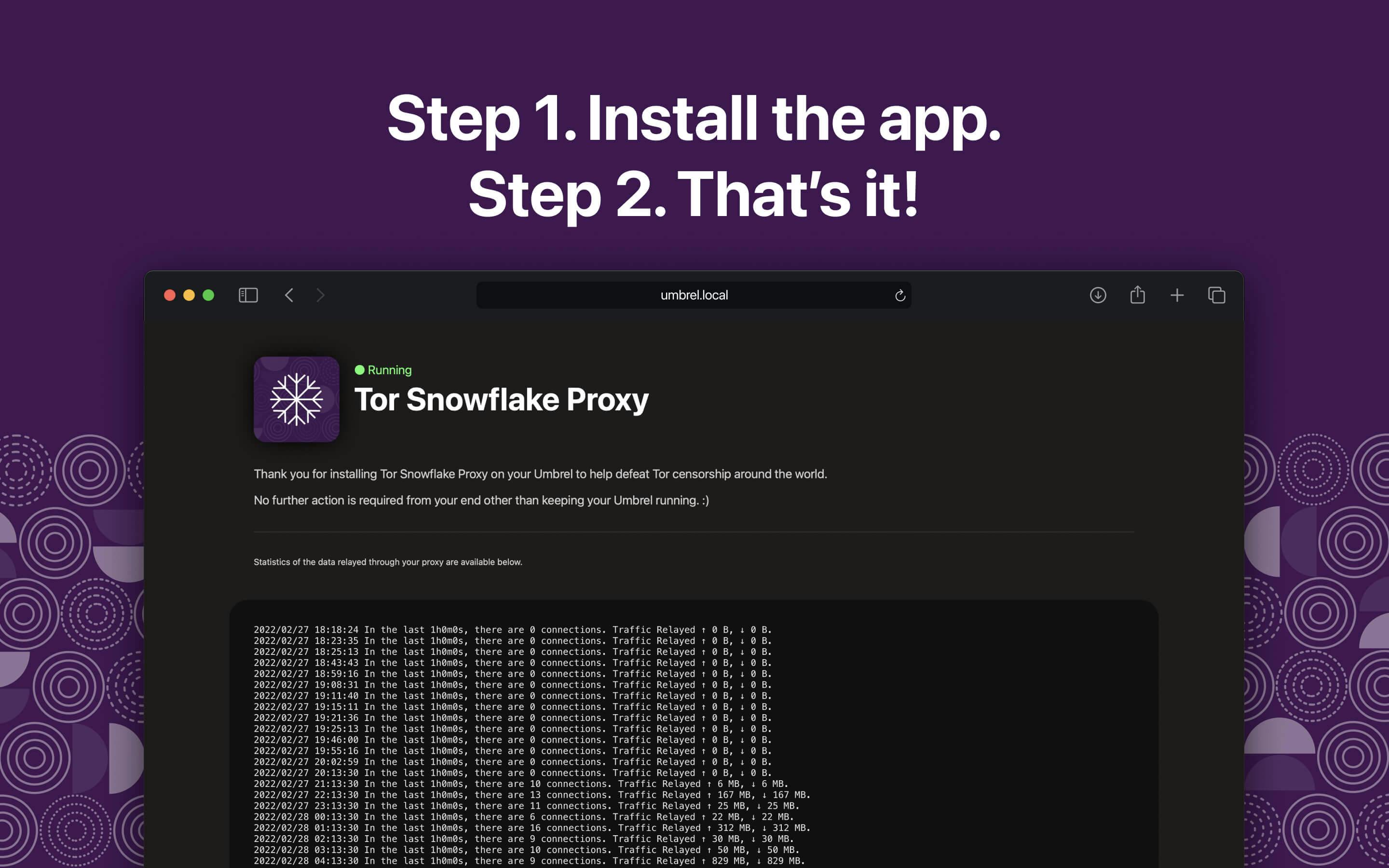 Screenshot 2 of Tor Snowflake Proxy app on Umbrel App Store