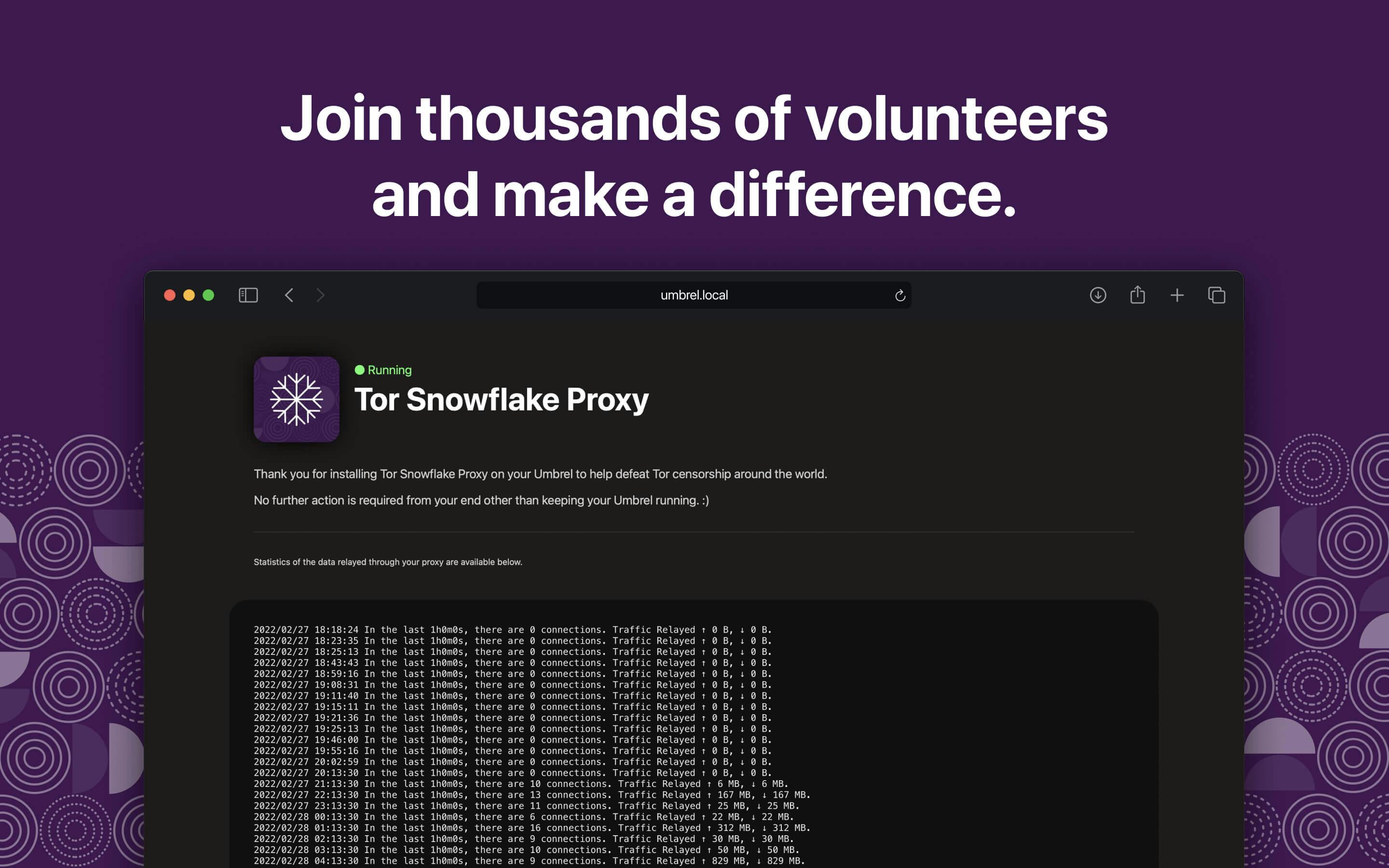 Screenshot 3 of Tor Snowflake Proxy app on Umbrel App Store
